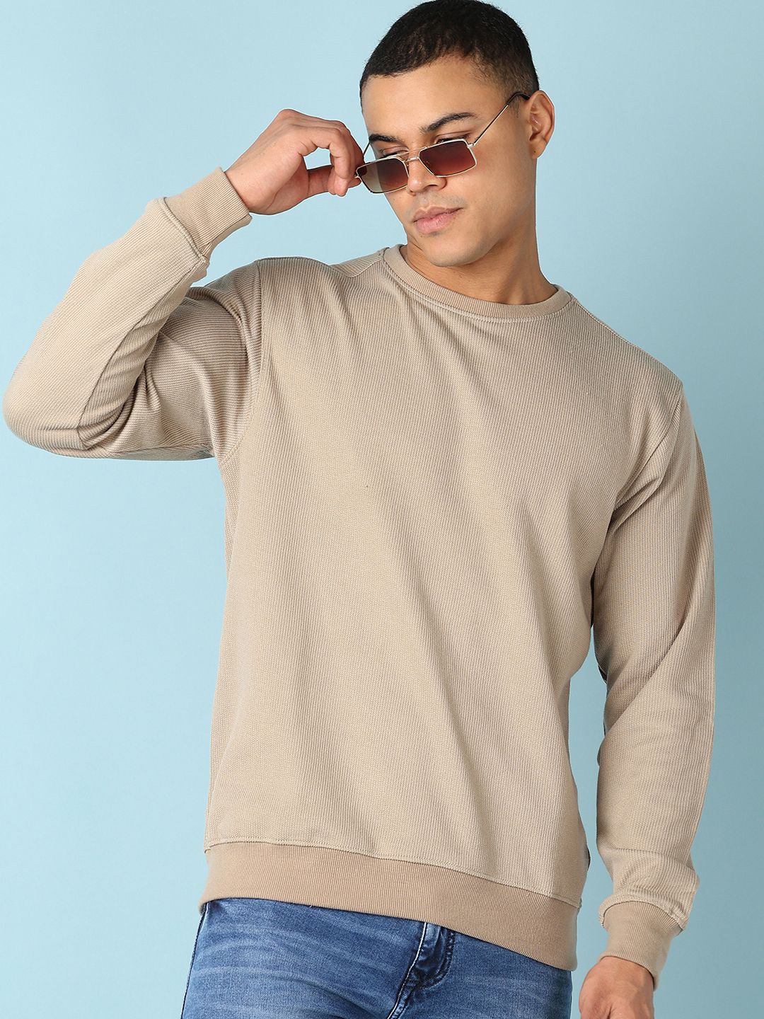 

V-Mart Men Solid Round Neck Cotton Pullover Sweatshirt, Beige