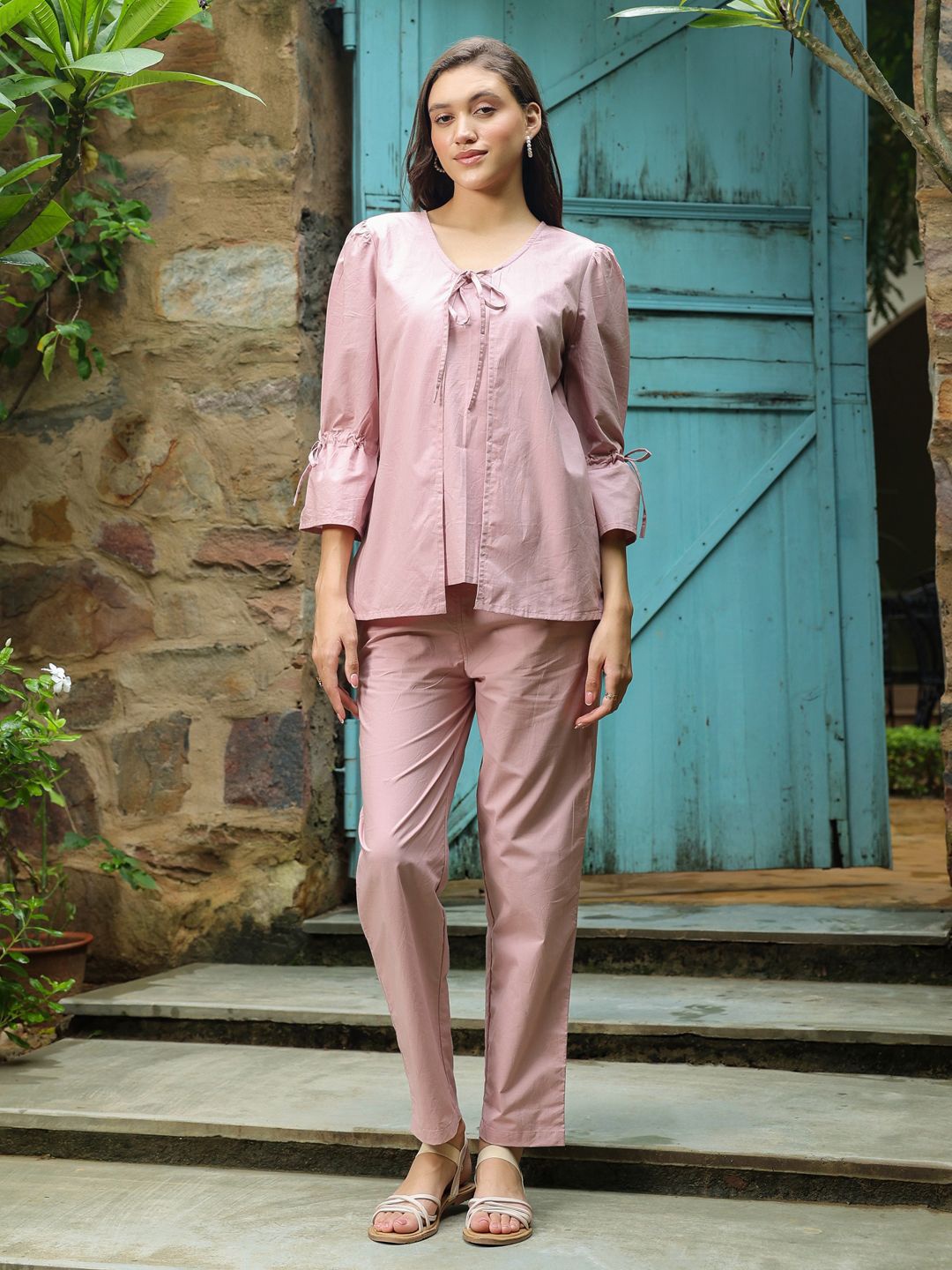 

SANSKRUTIHOMES Top With Trousers Co-Ords, Pink