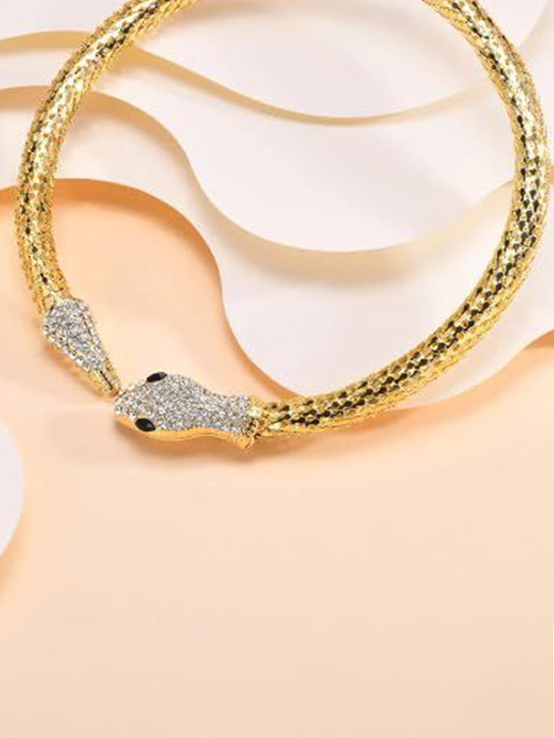 

DIVASTRI Stainless Steel Gold-Plated American Diamond Choker Necklace