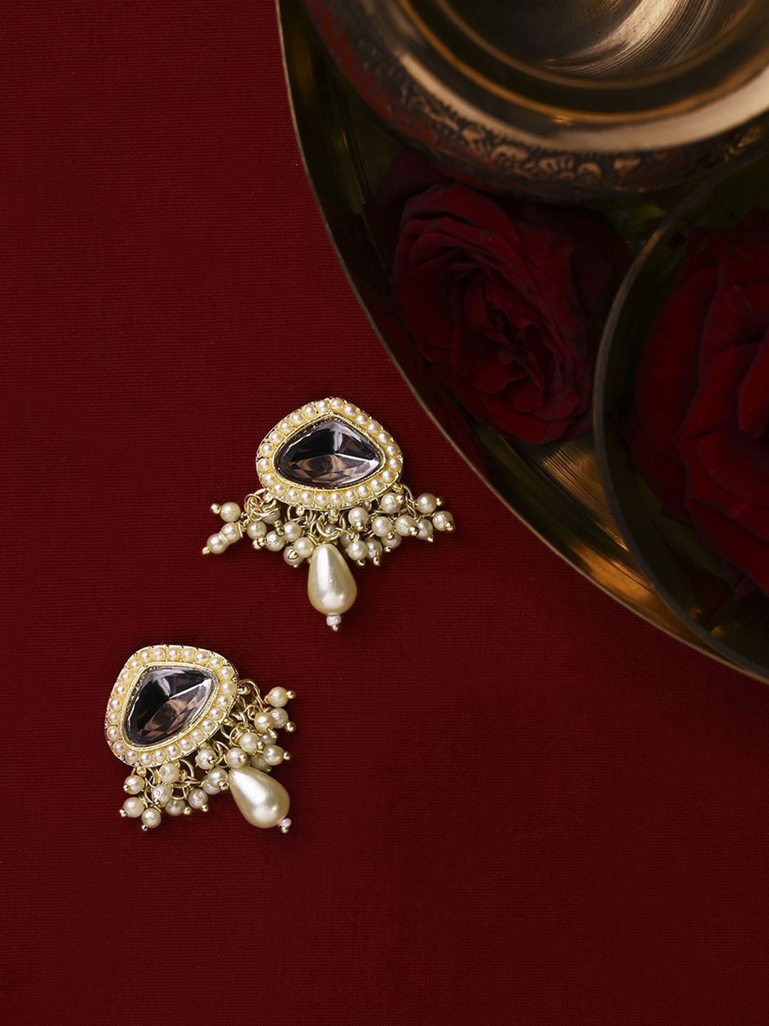 

Kalakrith Milano Kundan Studded & Pearl Beaded Drop Earrings, Gold