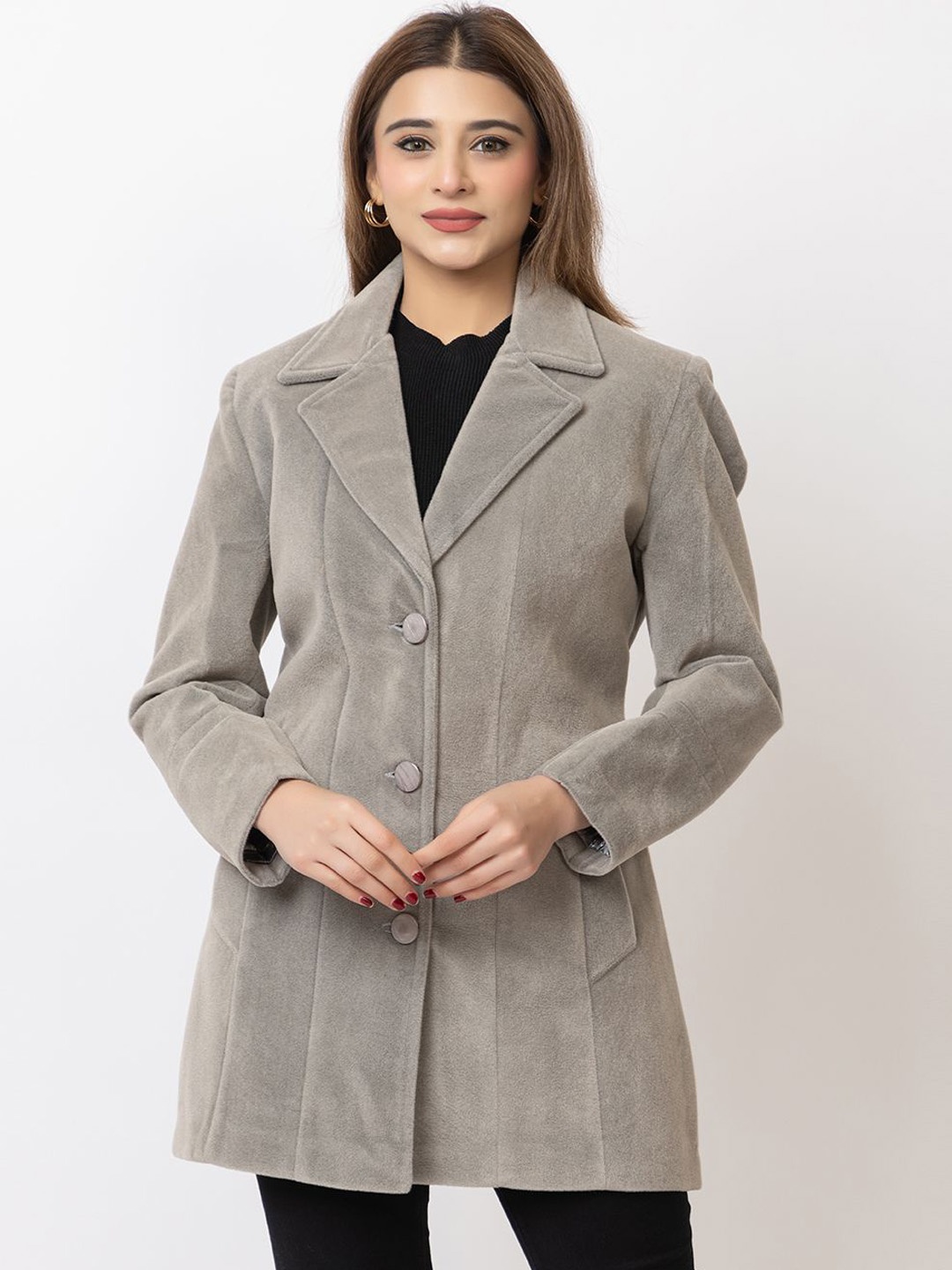 

Lady Leaf Winter Wear Tweed Led Flock Coat, Grey