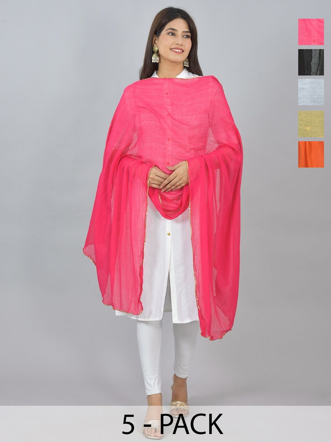

LA FEMINAE Pack Of 6 Pure Cotton Dupattas, Yellow