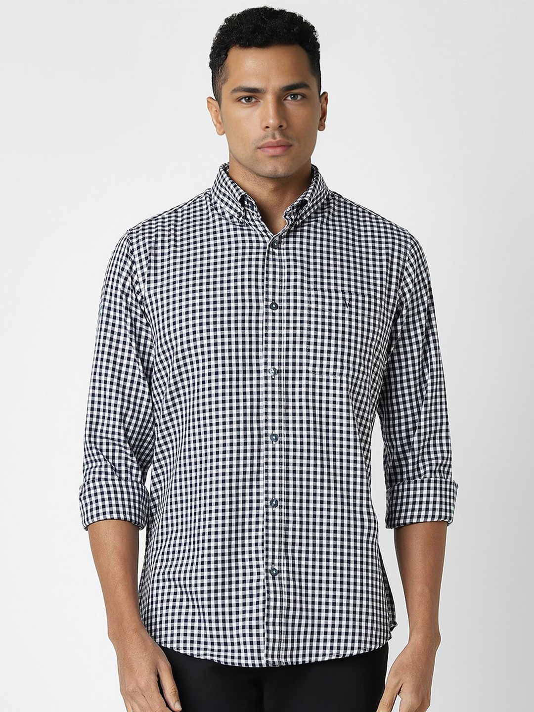 

Van Heusen Sport Men Button-Down Collar Tartan Checked Cotton Slim Fit Casual Shirt, Black