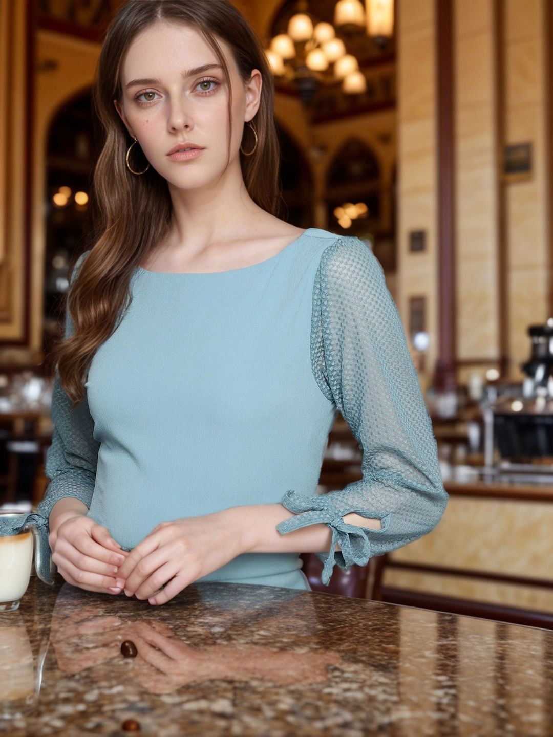 

RARE Women Solid Round Neck Top, Blue