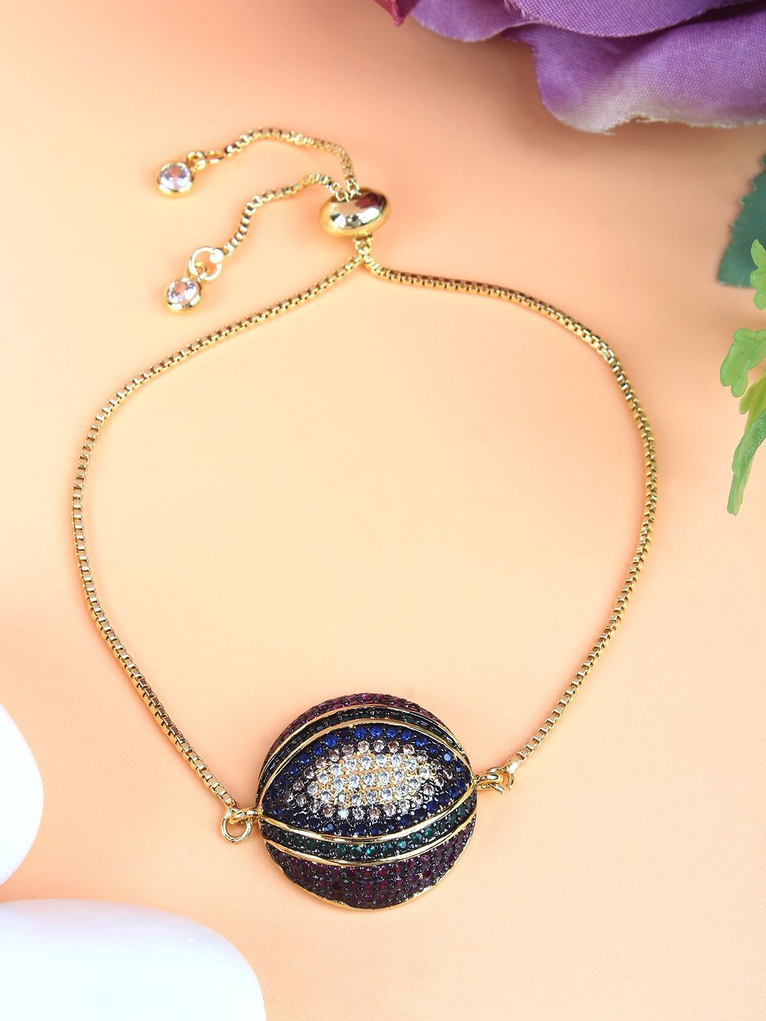 

KPOP Gold Plated Artificial Stones Charm Bracelet
