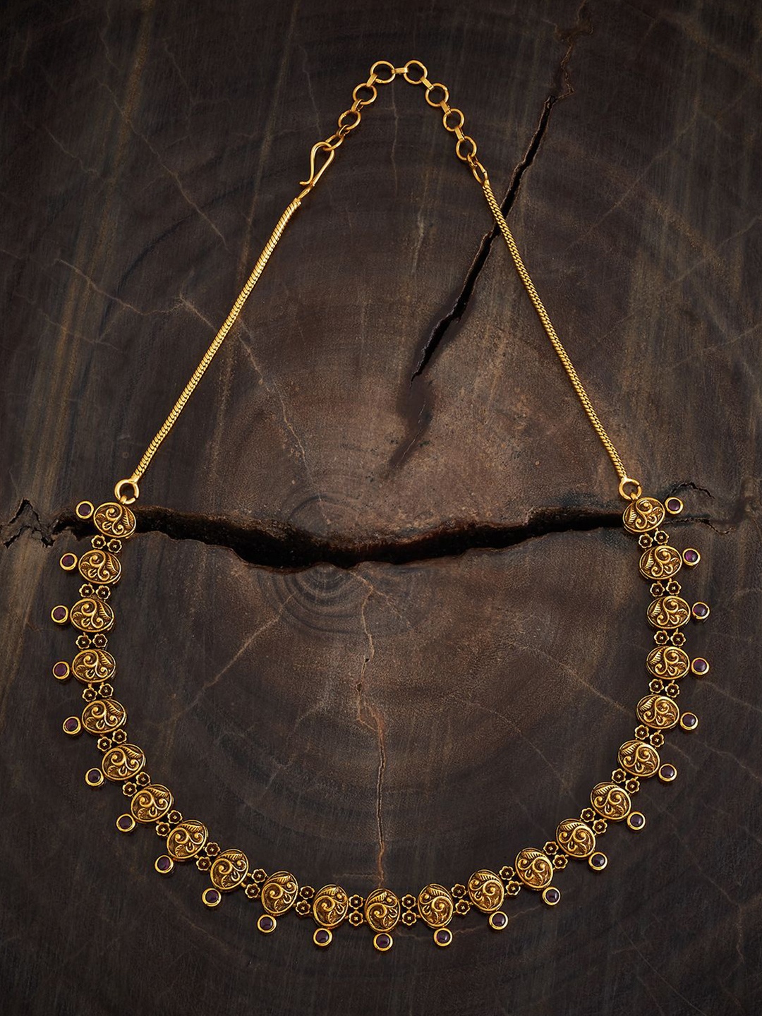 

Kushal's Fashion Jewellery Copper Gold-Plated Stones Studded Antique Necklace