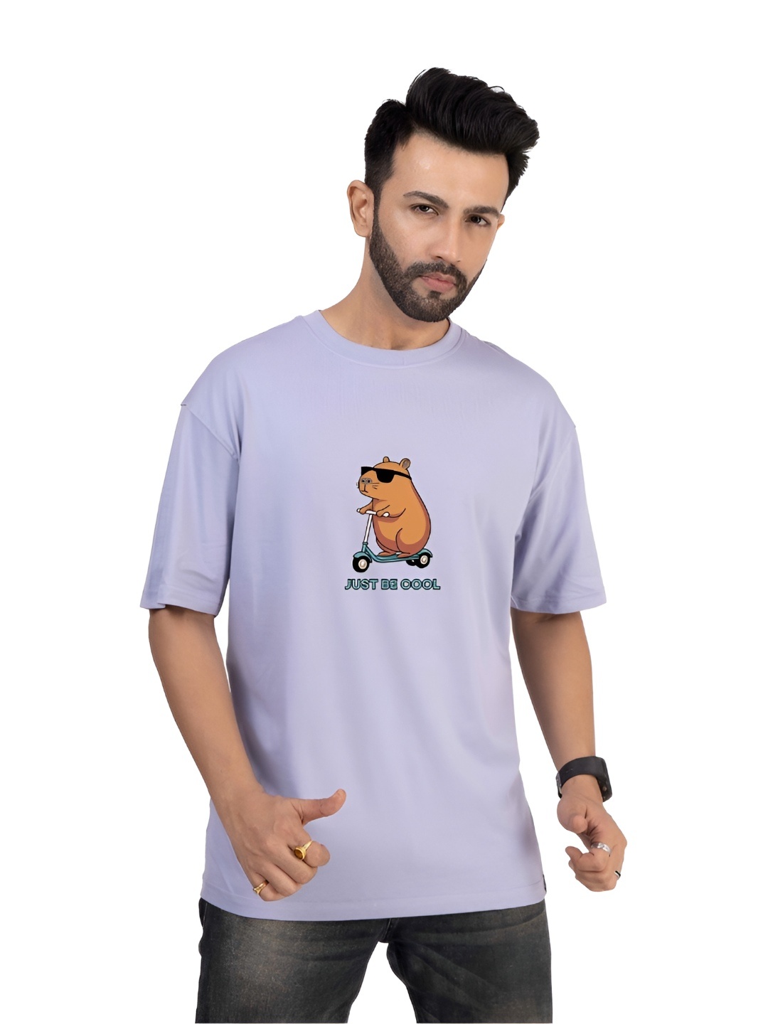 

TBS- THE BARGAIN STREET Men Bio Finish Graphic Printed Round Neck Cotton Oversized T-shirt, Purple