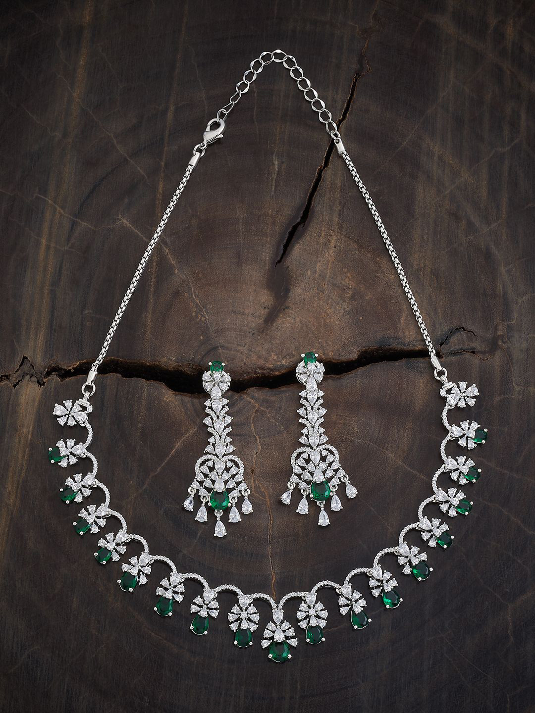 

Kushal's Fashion Jewellery Rhodium-Plated Cubic Zirconia Studded Jewellery Set, Silver