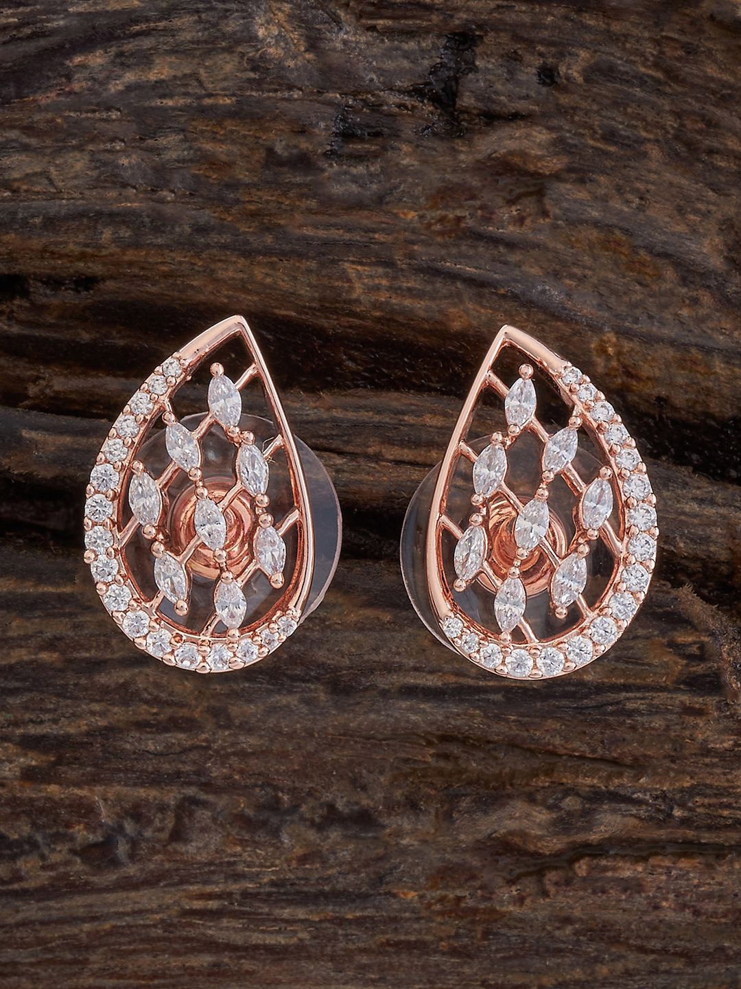 

Kushal's Fashion Jewellery Rose Gold Plated Teardrop Shaped Zircon Studded Earrings, White