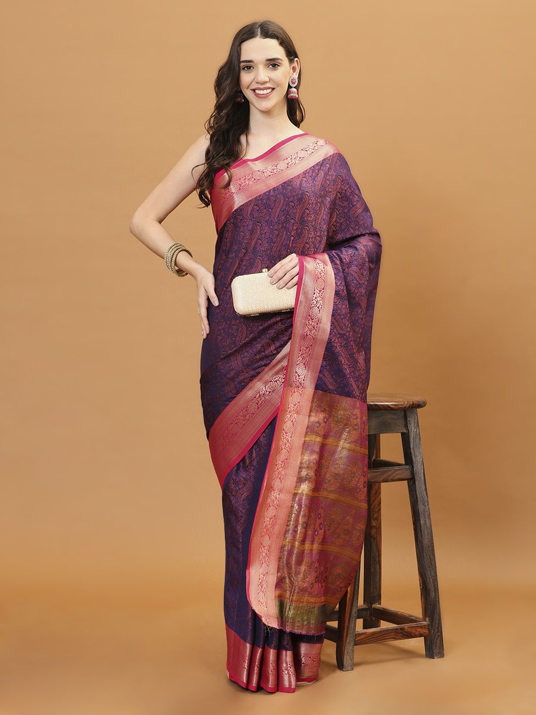 

Meena Bazaar Woven Design Zari Saree, Navy blue