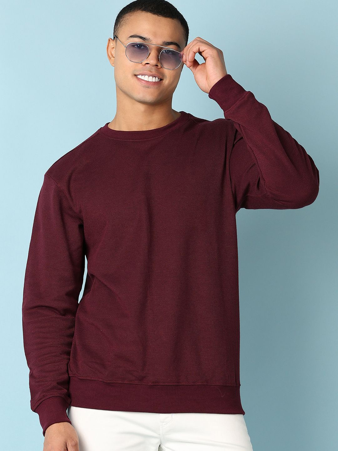 

V-Mart Men Solid Round Neck Cotton Pullover Sweatshirt, Maroon