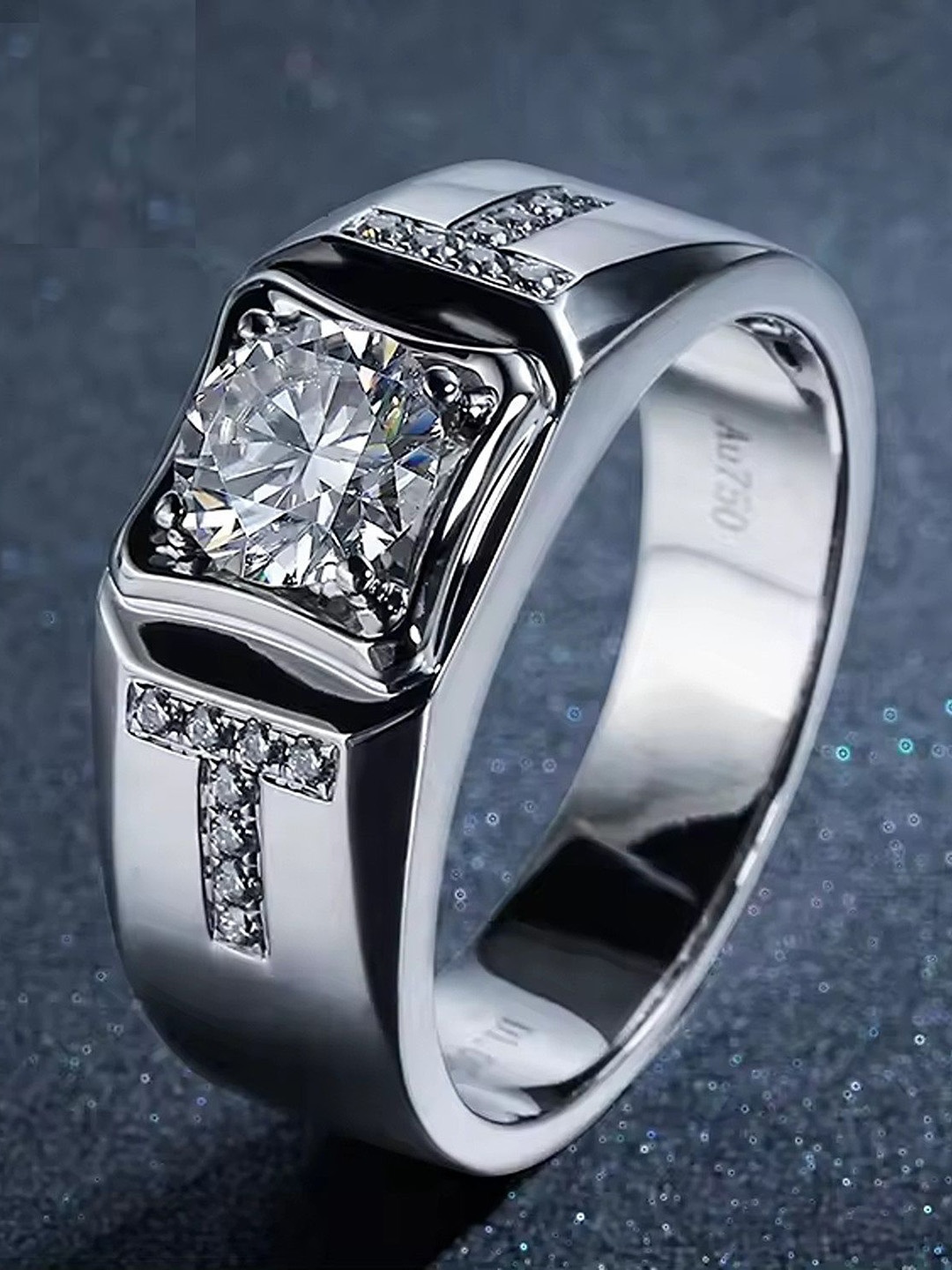 

Heer Collection Men Silver-Plated AD Studded Finger Ring