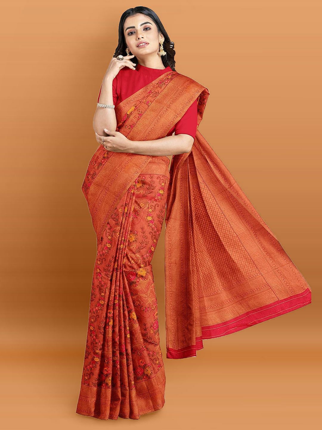 

Meena Bazaar Woven Design Zari Saree, Red