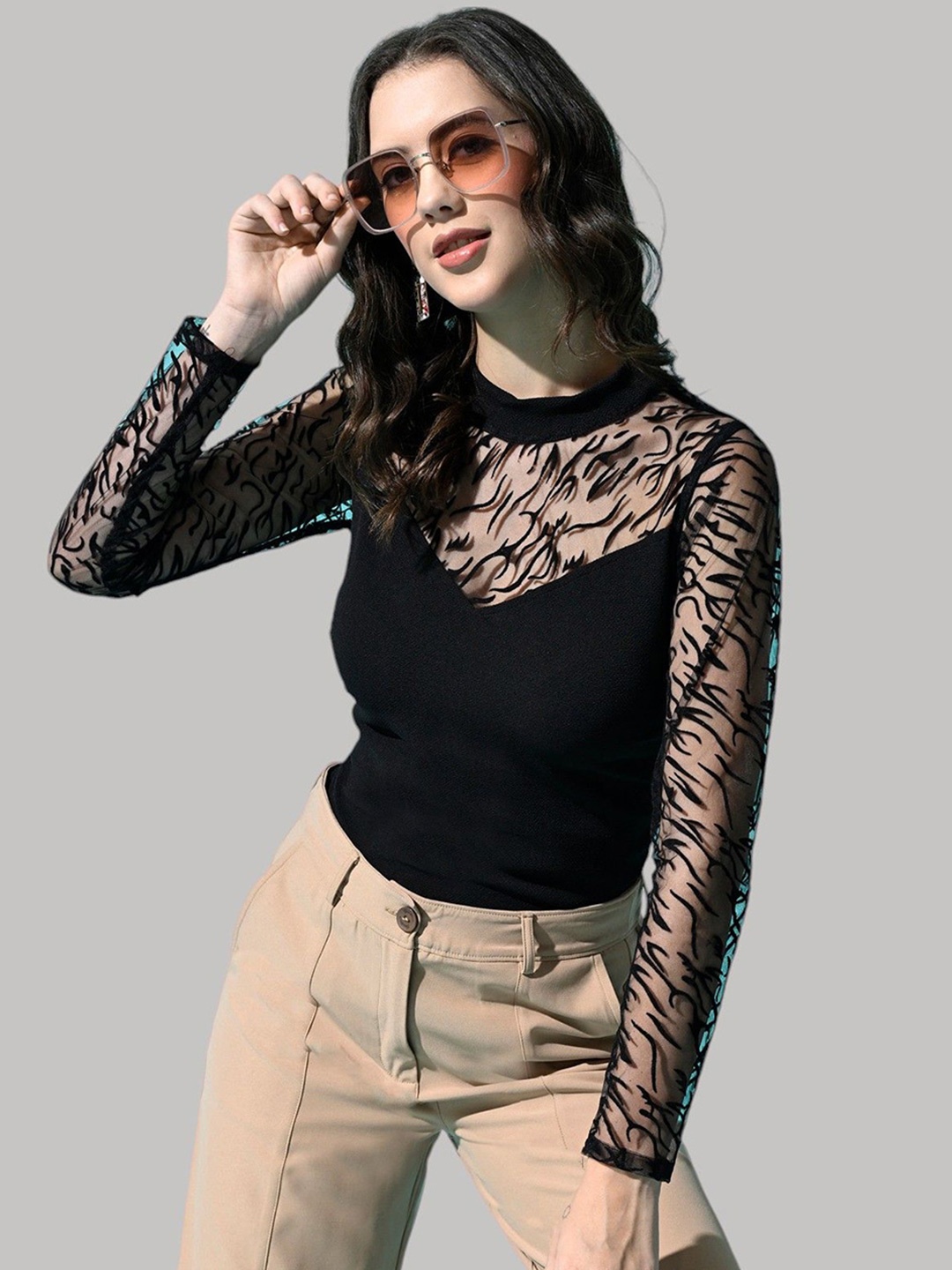 

BAESD Women Solid High Neck Top, Black