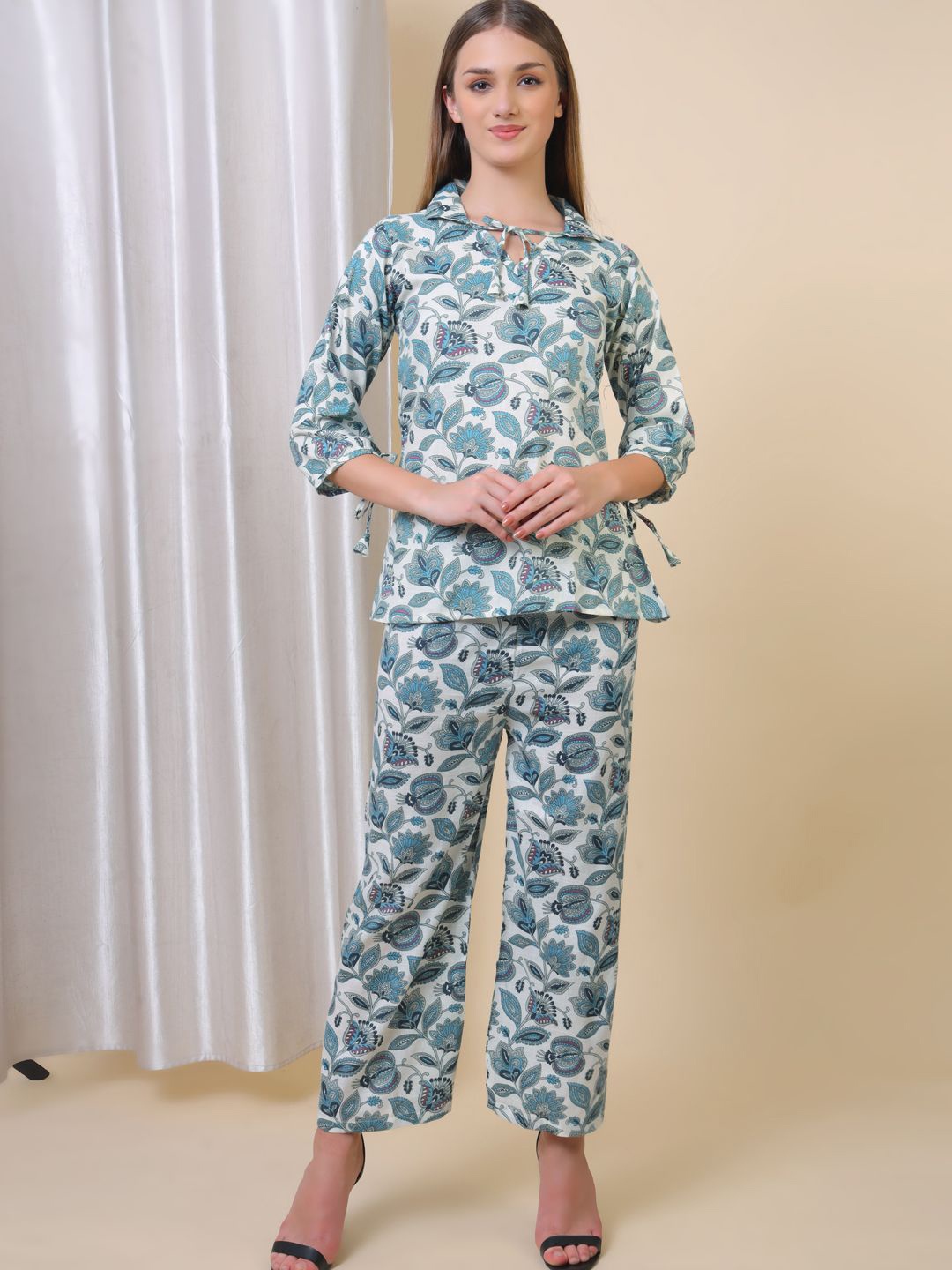 

Softwrap Women Floral Printed Top With Trousers Co-Ords, White