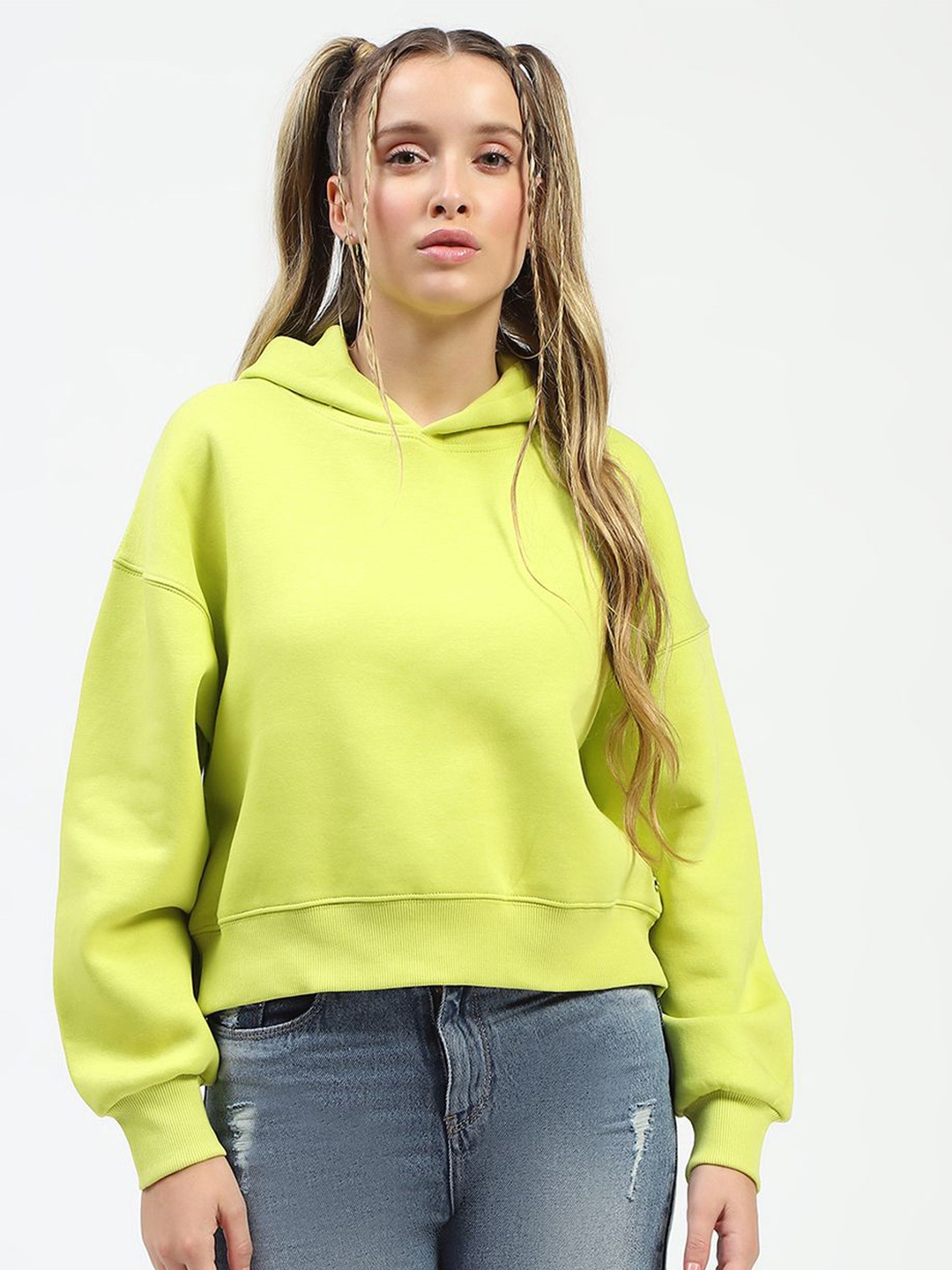 

Madame Women Solid Hood Cotton Pullover Sweatshirt, Green