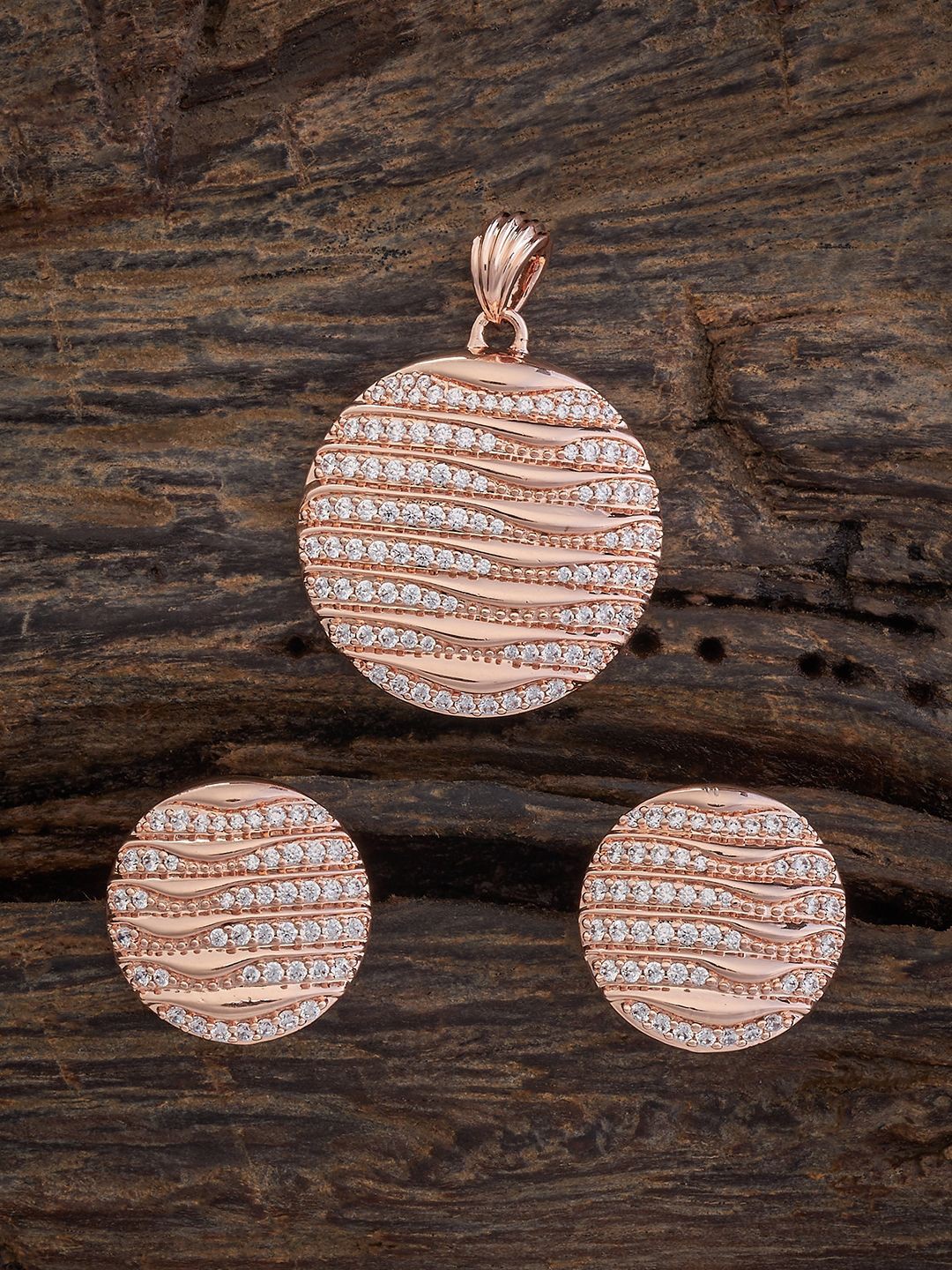 

Kushal's Fashion Jewellery Rose Gold-Plated Cubic Zirconia Studded Necklace and Earrings