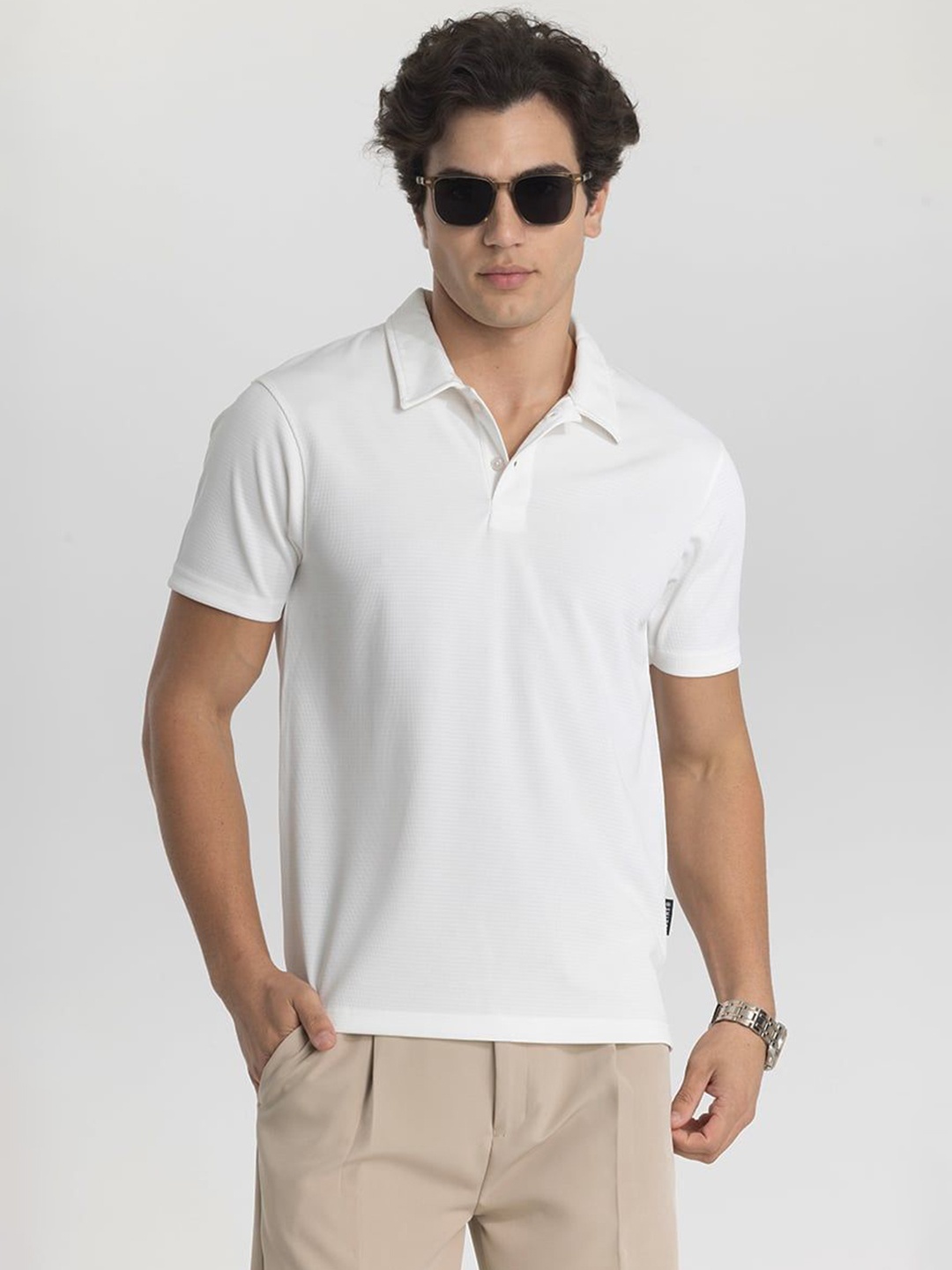 

Snitch Men Polo Collar Slim Fit T-shirt, White