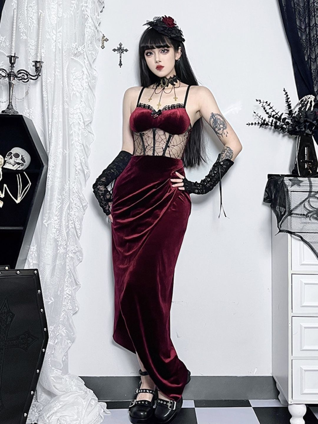 

KPOP Women A-Line Maxi Dress, Burgundy
