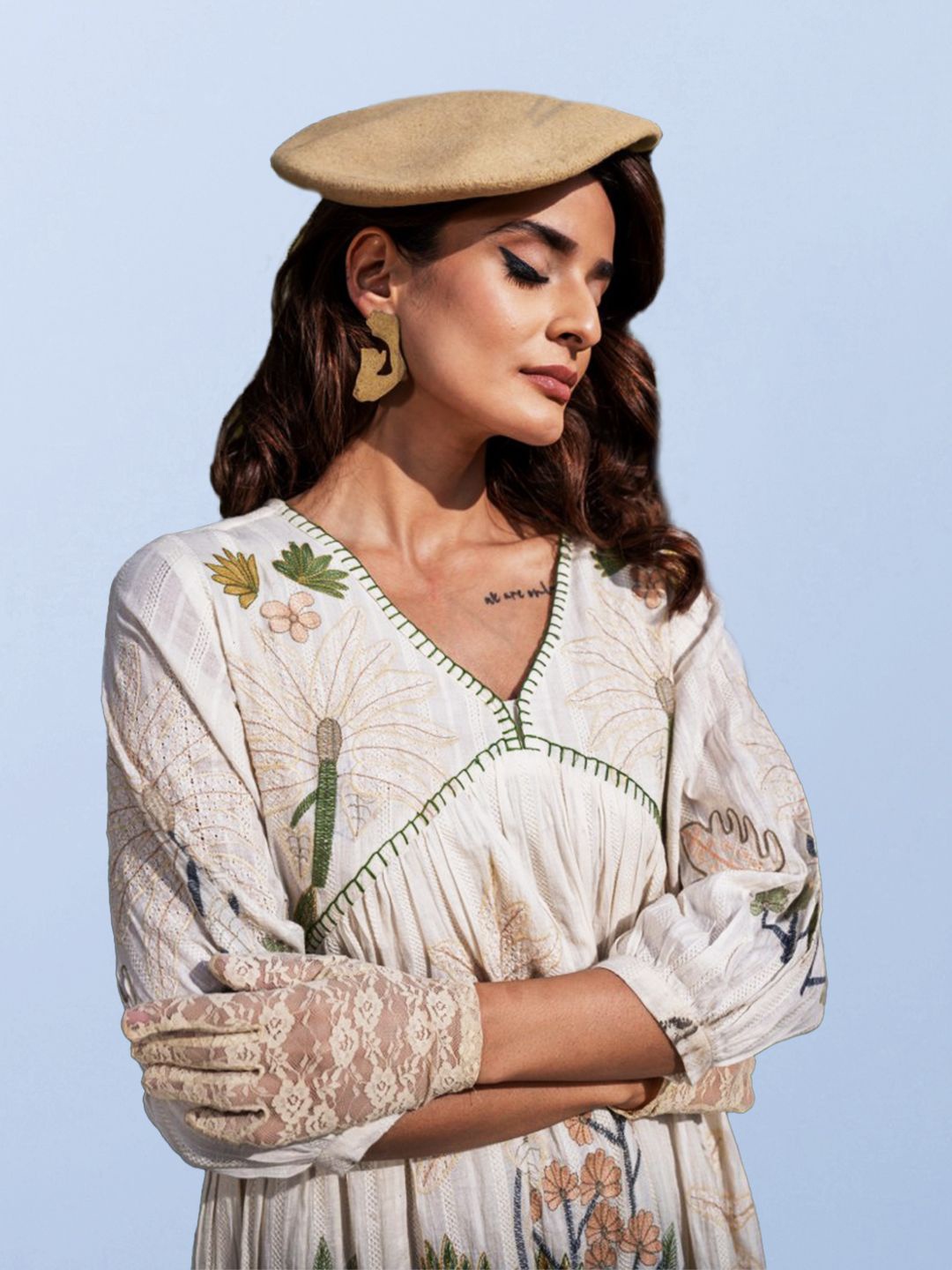 

CUSTARD Women Bohemian Print Puff Sleeve A-Line Dress, White
