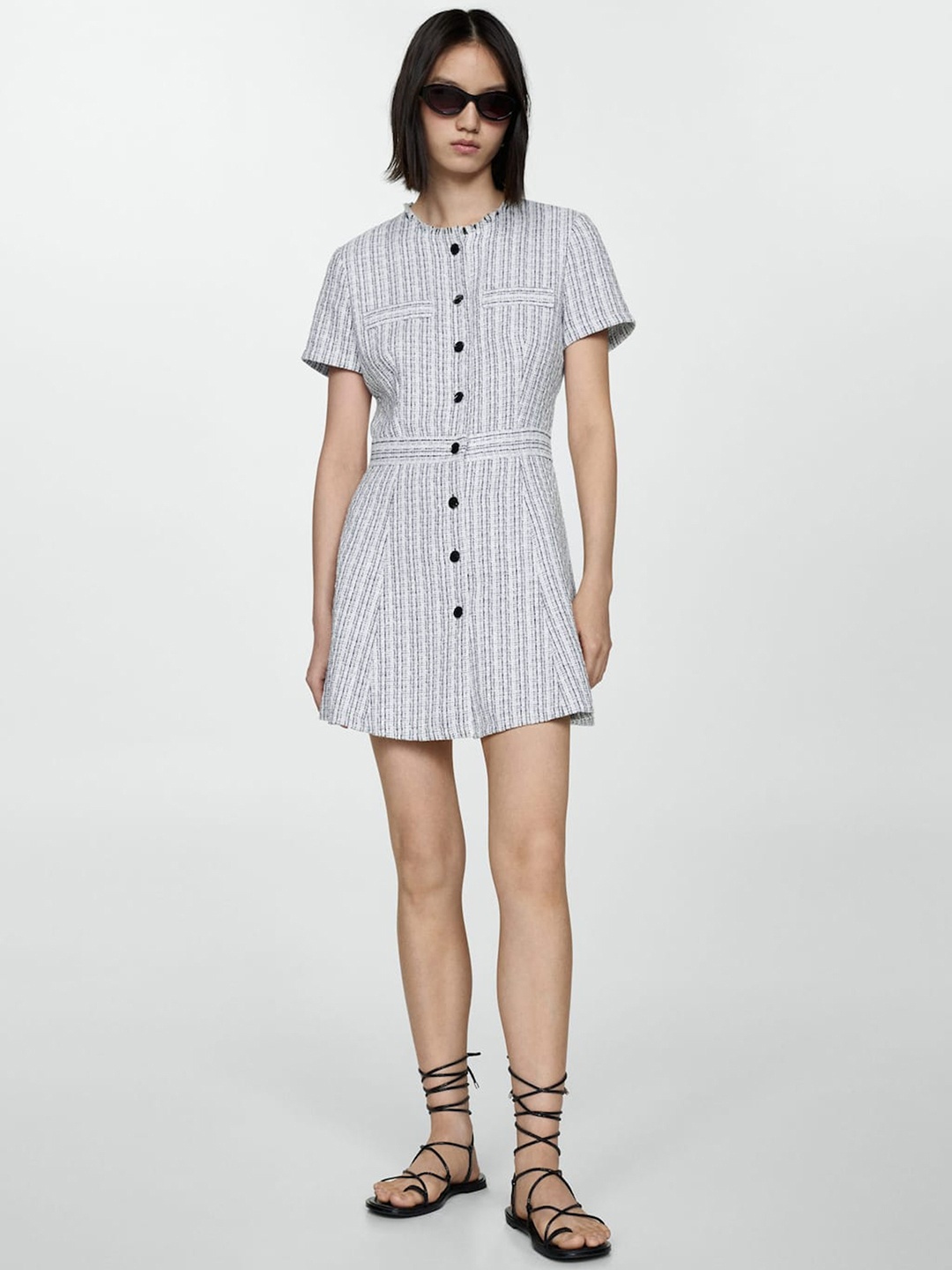 

MANGO Checked A-Line Mini Dress, Grey