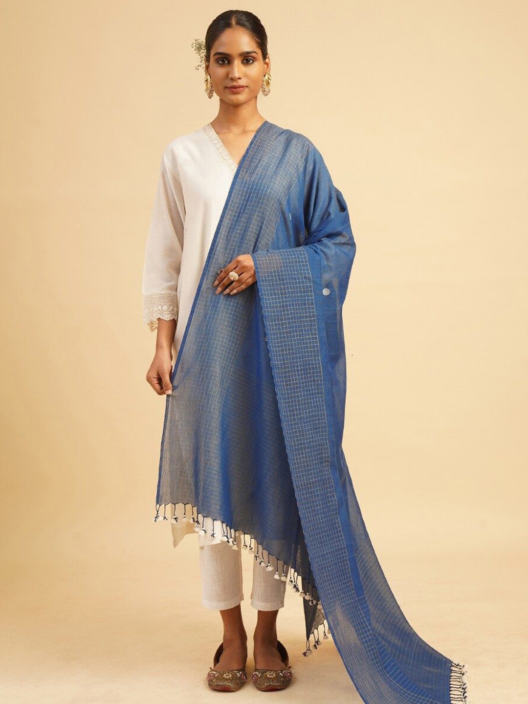 

JAYPORE Checked Dupatta, Blue