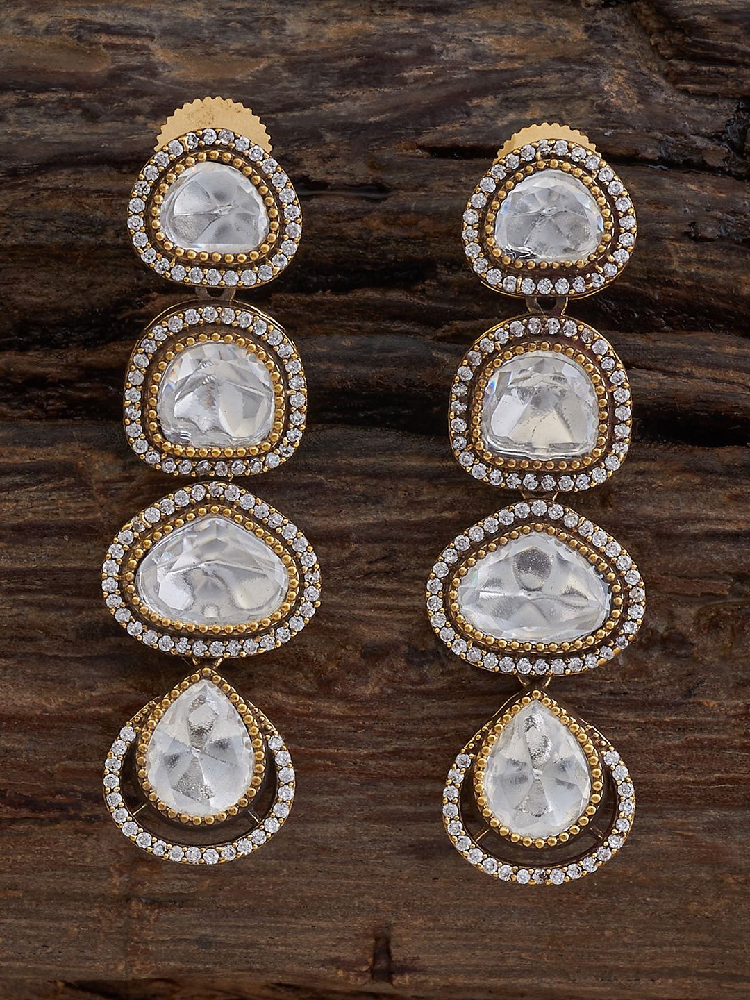

Kushal's Fashion Jewellery Kundan Studded Teardrop Shaped Drop Earrings, Gold