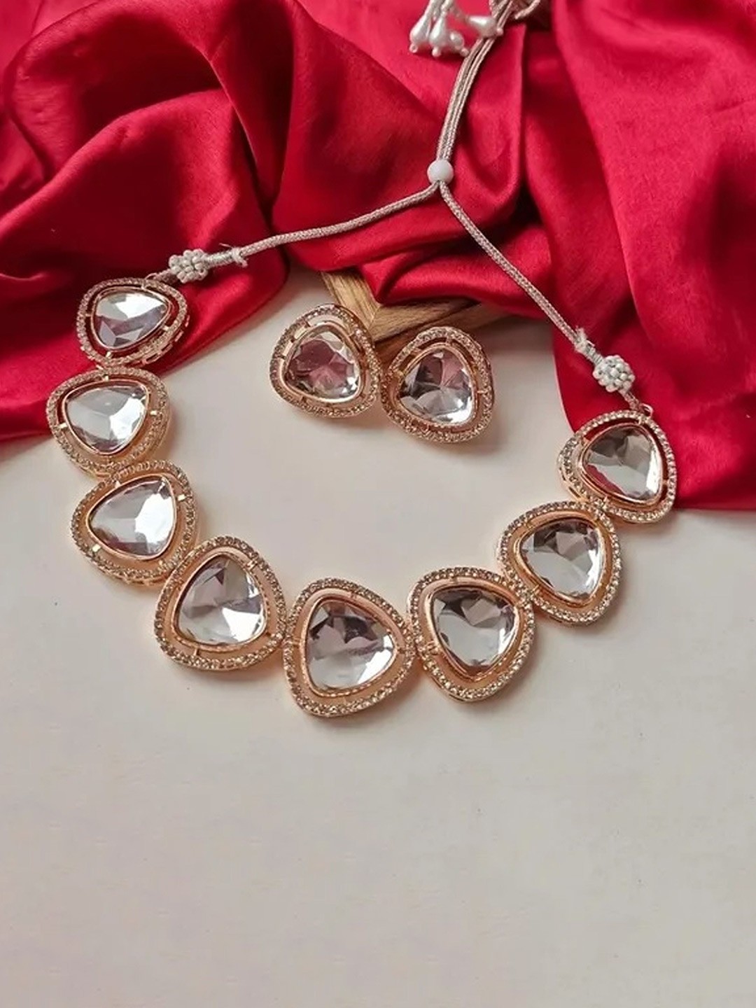 

Twinkle Star Fashion Hub Rose Gold-Plated Kundan Studded Choker Jewellery Set
