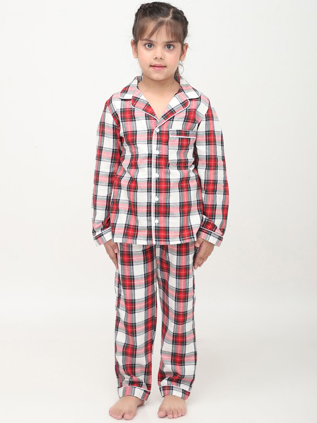 

Biglilpeople Kids-Unisex Checked Night suit, Red
