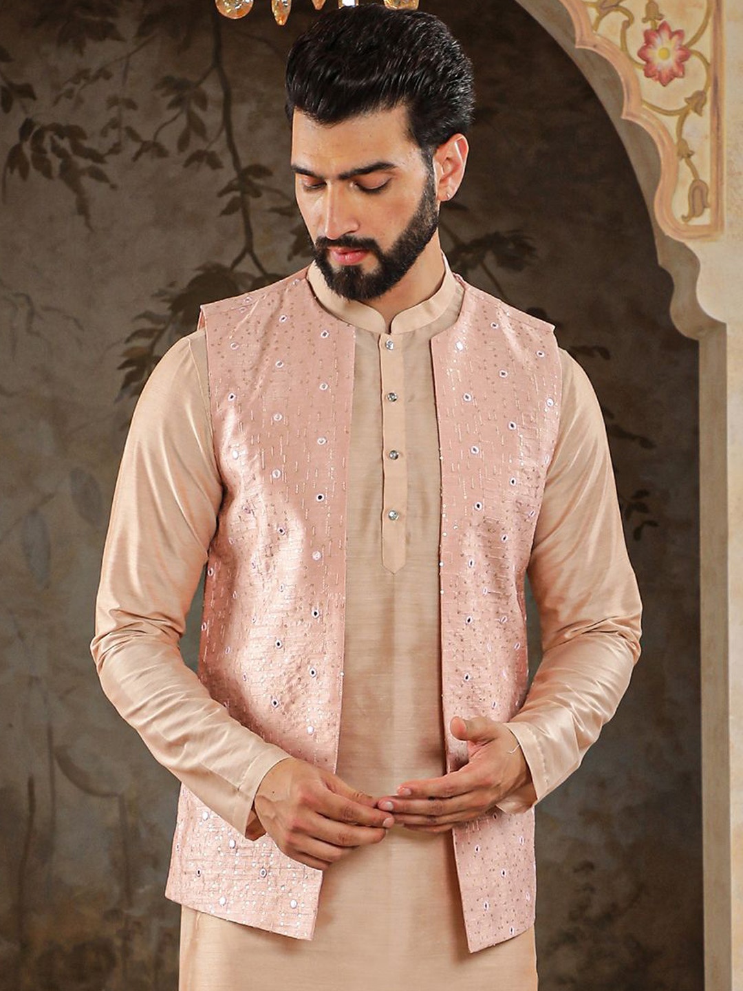 

HOUSE OF DEYANN Embroidered Nehru Jackets, Peach