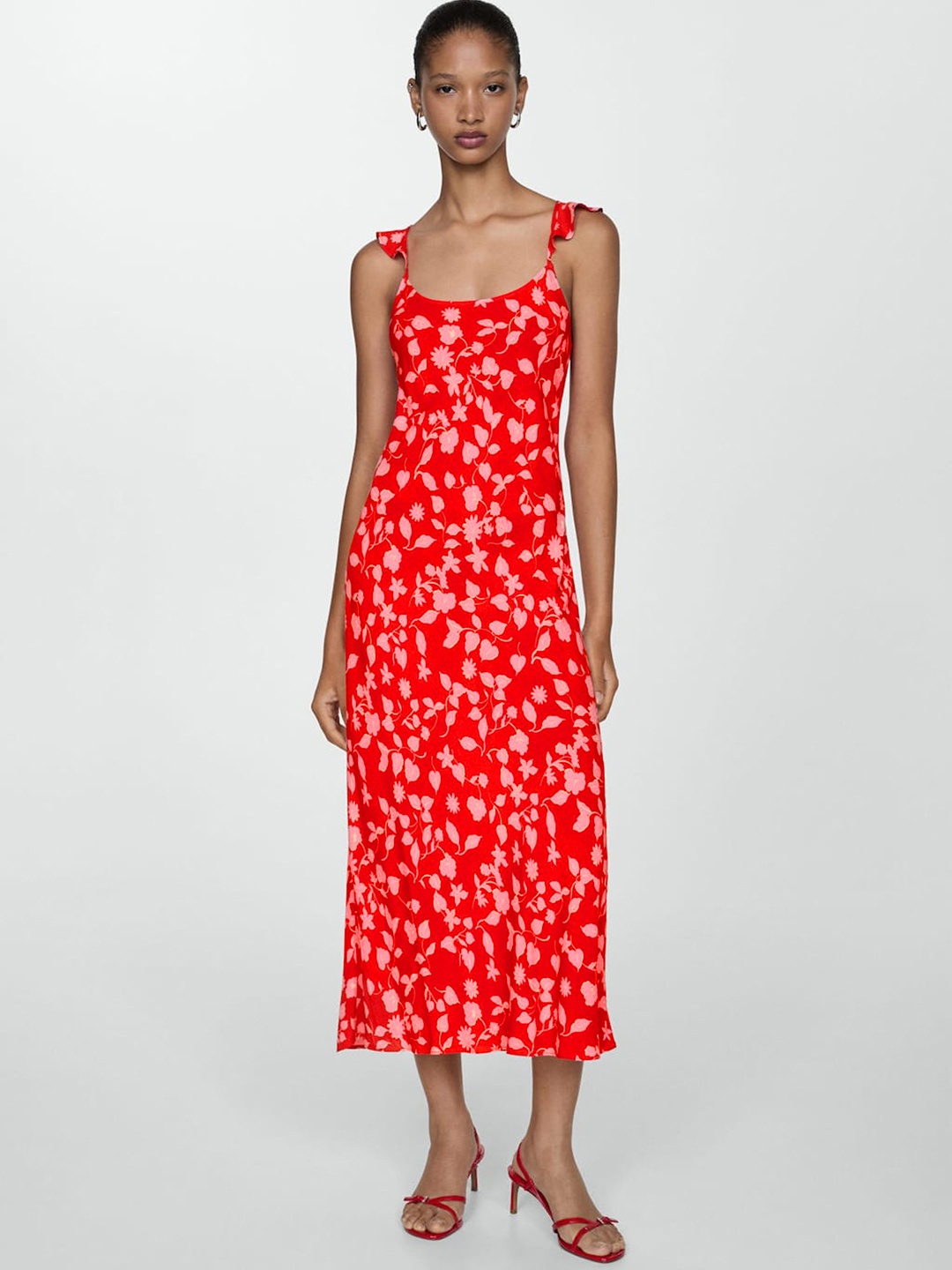 

MANGO Floral Print Sheath Midi Dress, Red