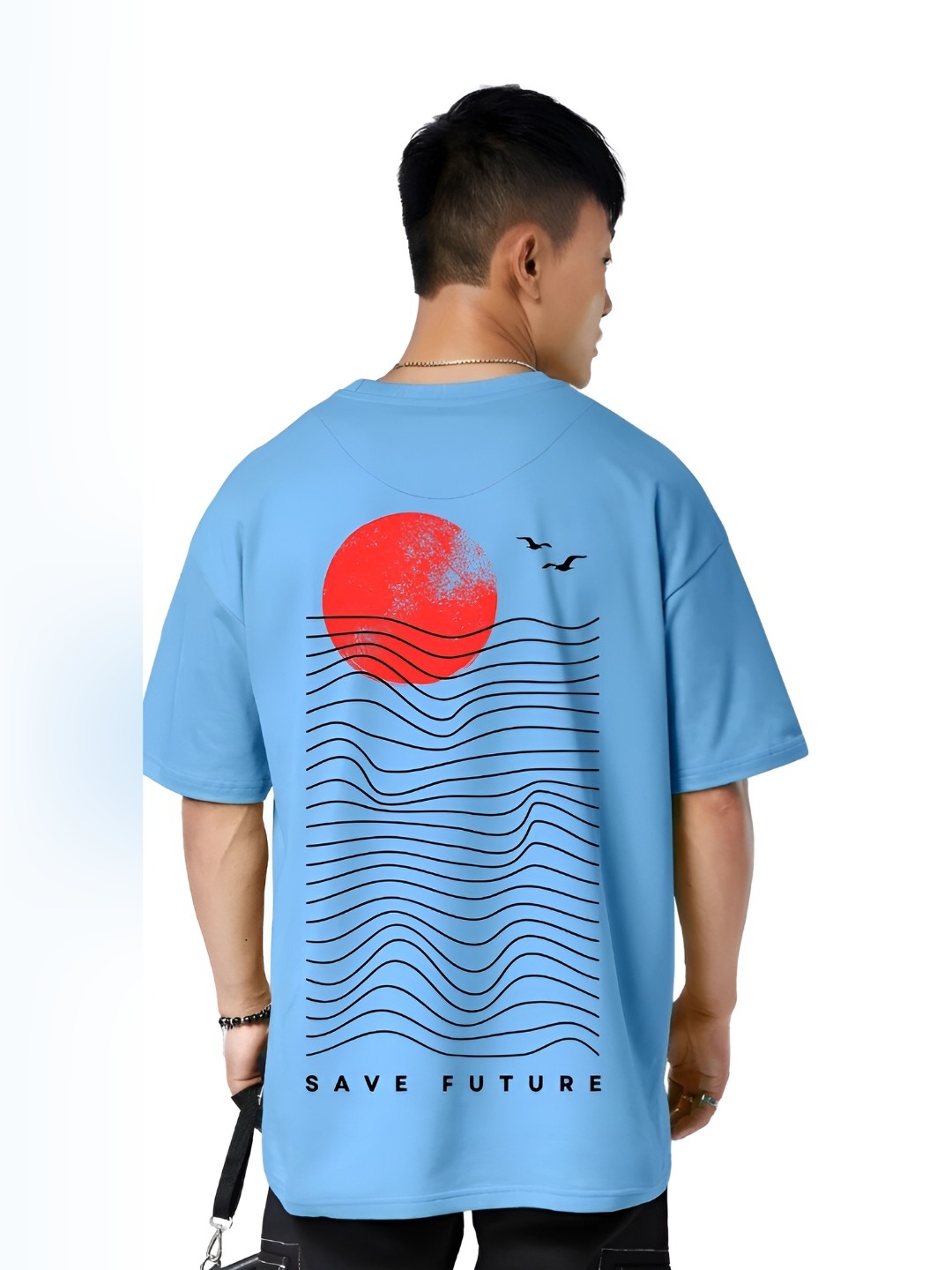 

TBS- THE BARGAIN STREET Men Bio Finish Graphic Printed Round Neck Cotton Oversized T-shirt, Blue