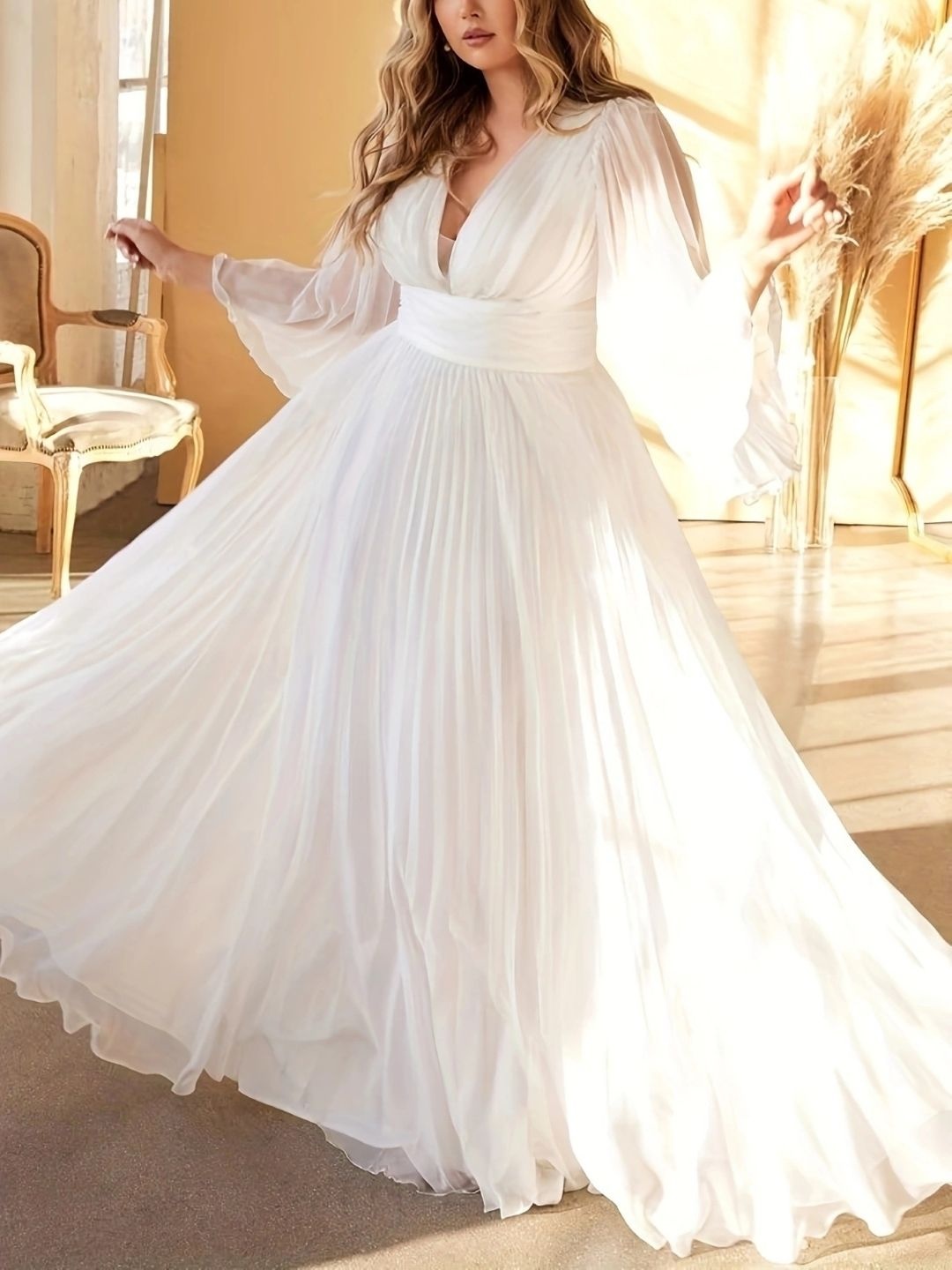 

KPOP Bell Sleeved Fit & Flare Maxi Dress, White