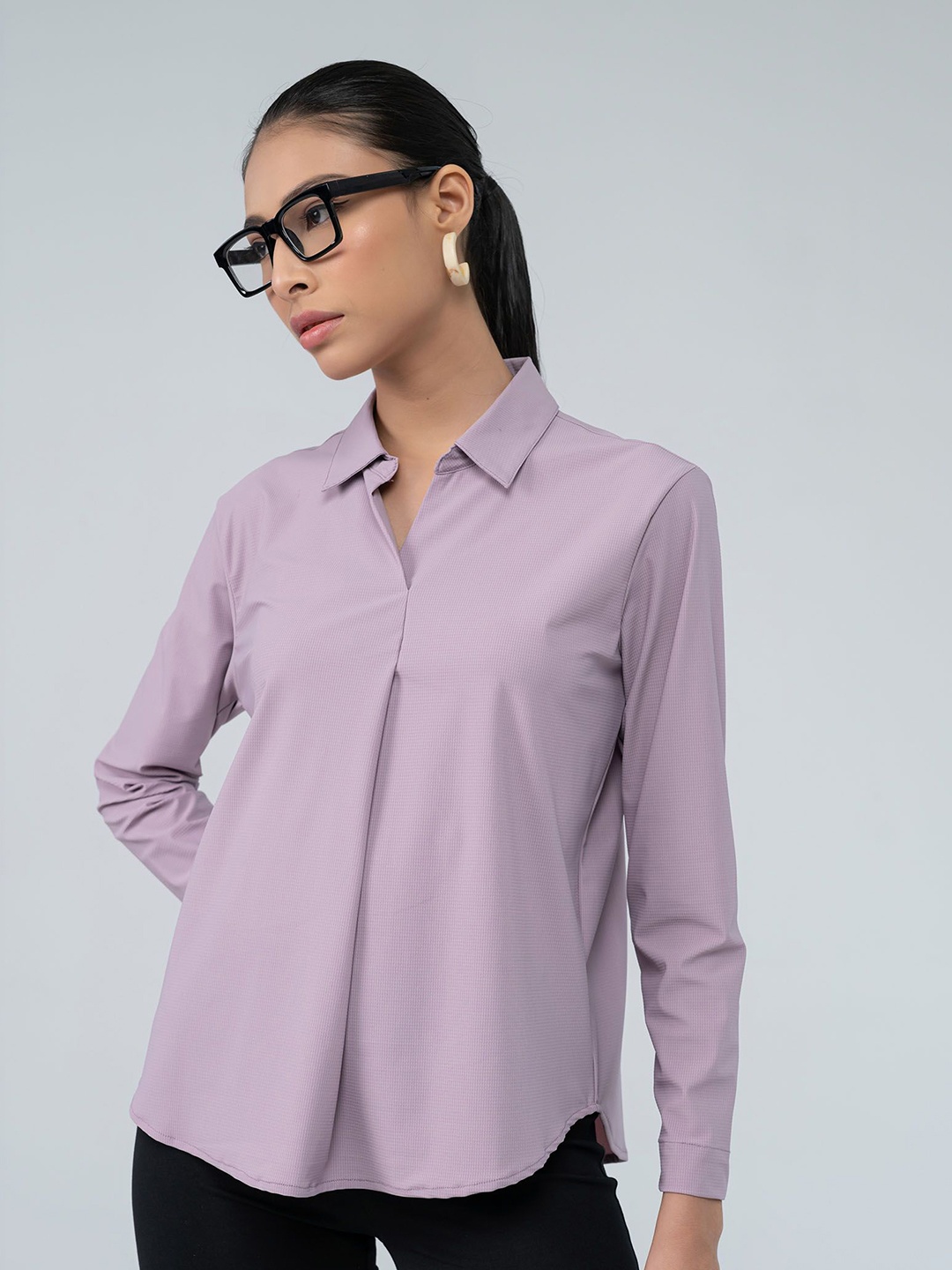 

EDRIO Women Relaxed Spread Collar Solid Cotton Casual Shirt, Lavender