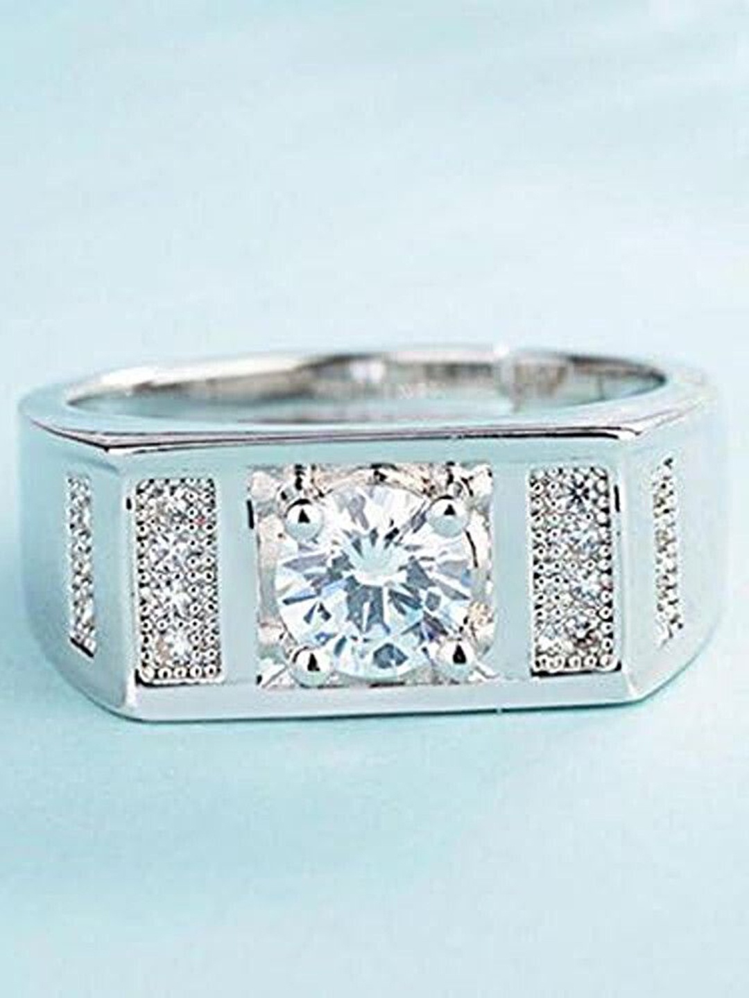 

Heer Collection Silver-Plated Stone-Studded Adjustable Finger Ring