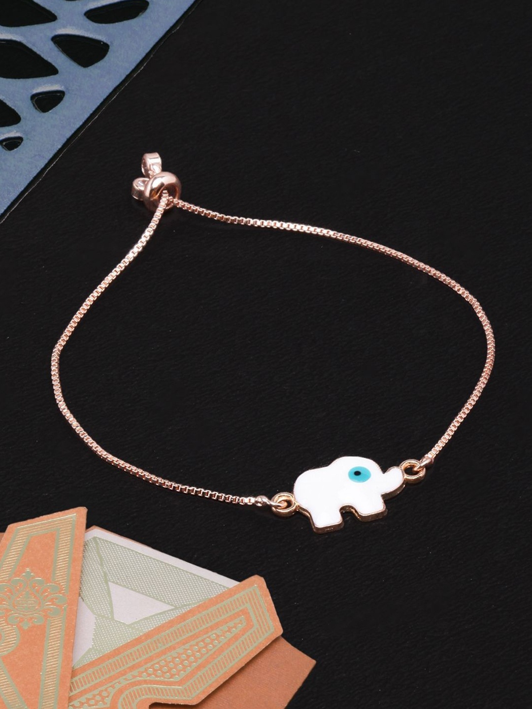 

KPOP Women Brass Enamelled Rose Gold-Plated Charm Bracelet