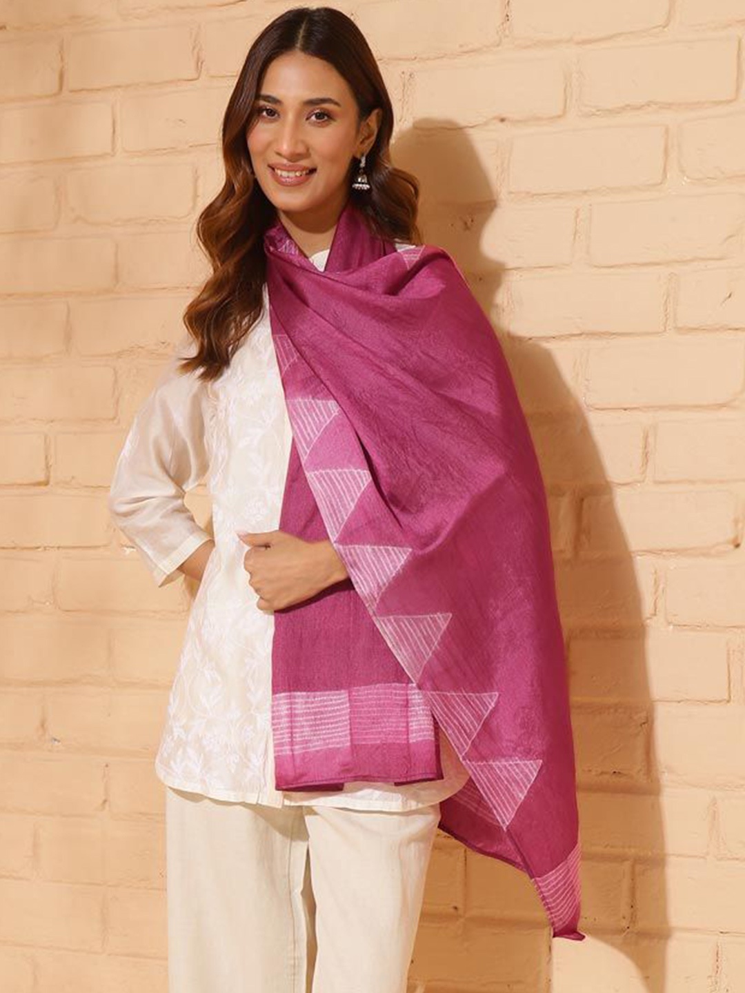 

Fabindia Women Printed Stole, Pink