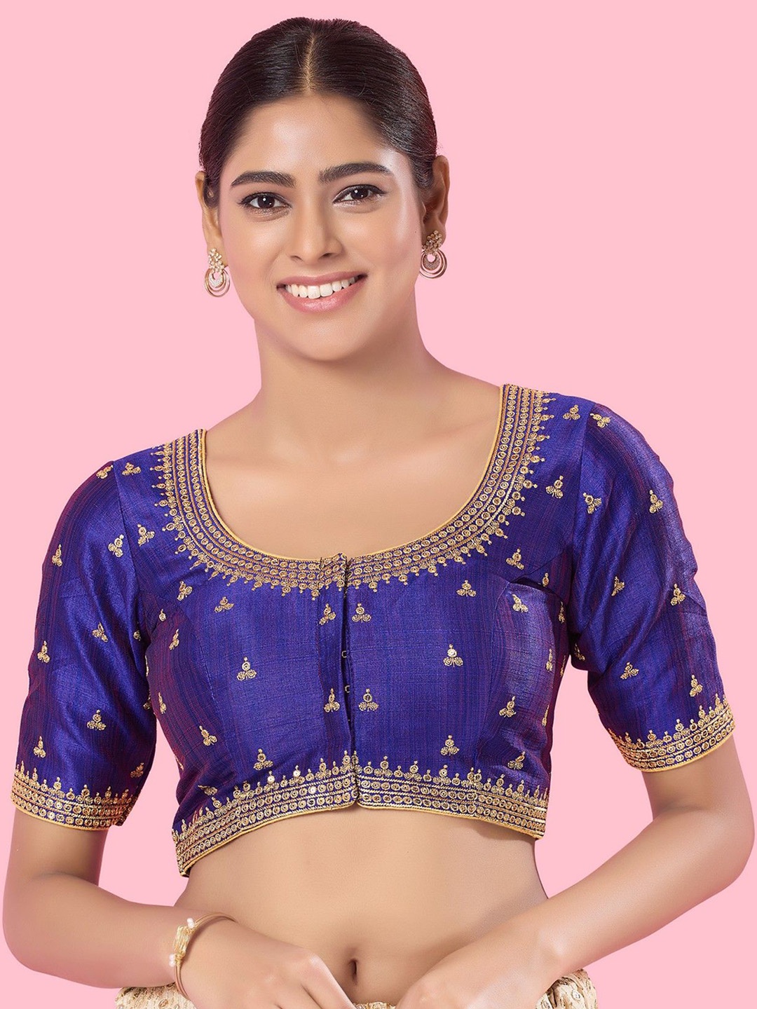 

Mmore Embroidered Padded Saree Blouse, Magenta