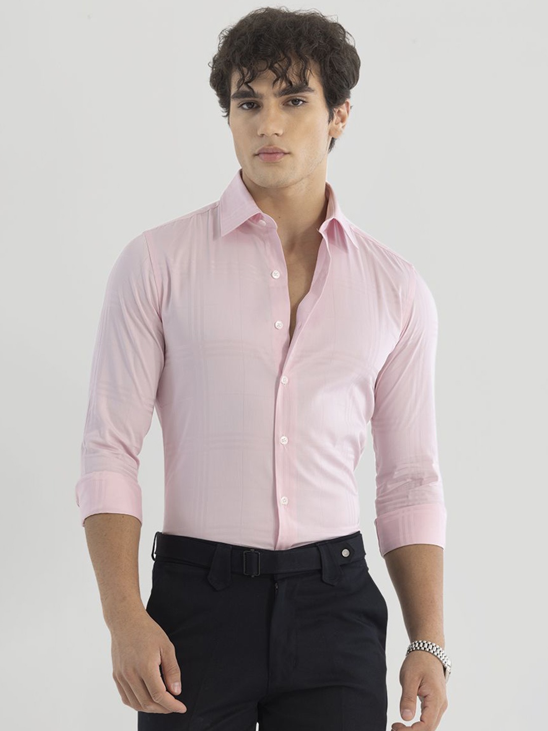

Snitch Men Smart Slim Fit Opaque Checked Formal Shirt, Pink