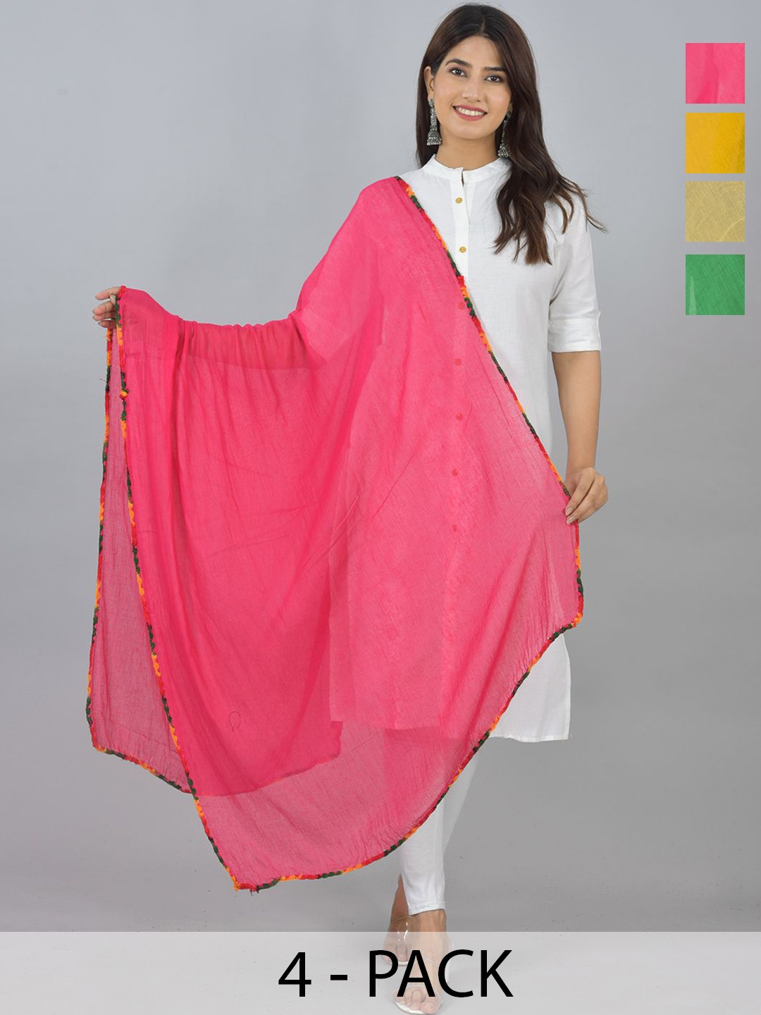 

LA FEMINAE Pack Of 4 Pure Cotton Dupatta, Green