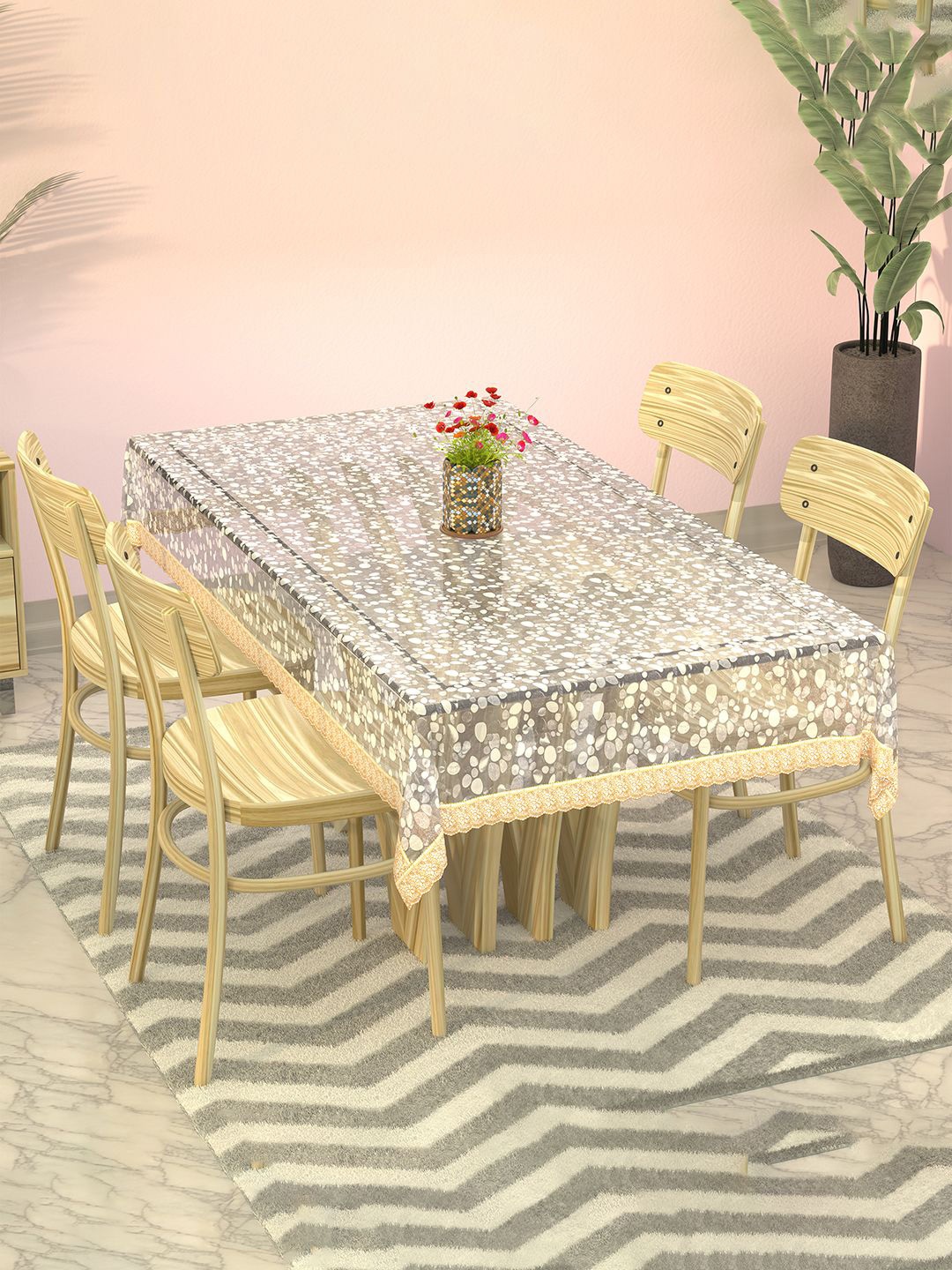 

Kuber Industries Transparent & Gold-toned Floral Printed 4-Seater Table Cover