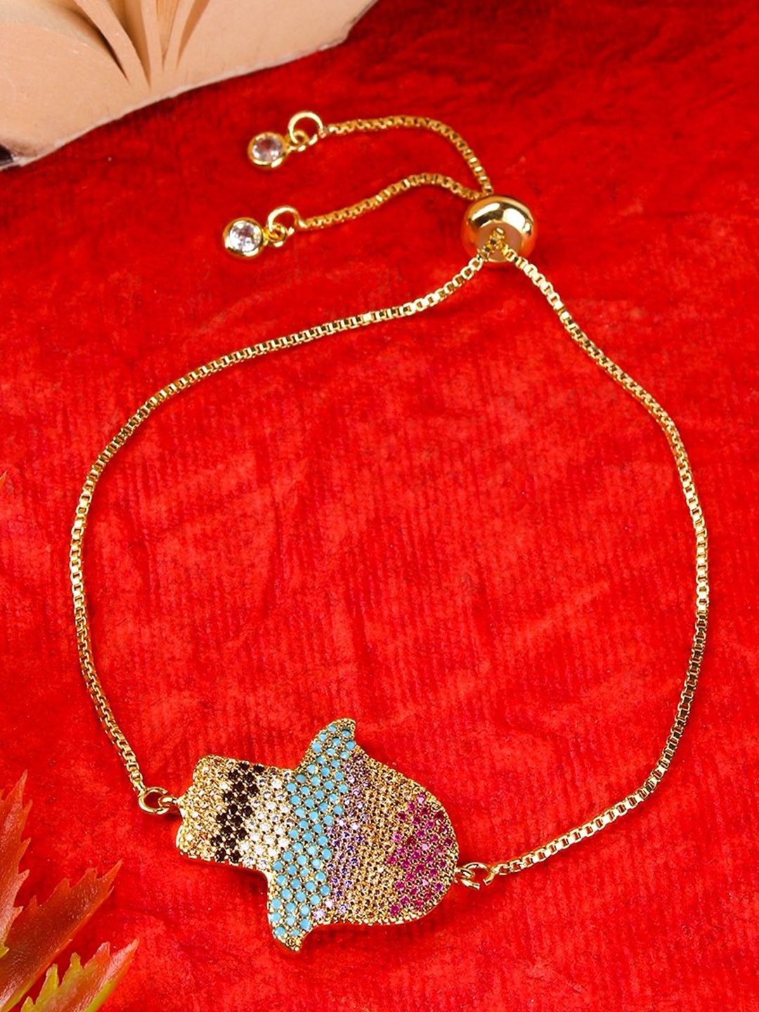 

KPOP Brass Gold-Plated Stones Studded Charm Bracelet