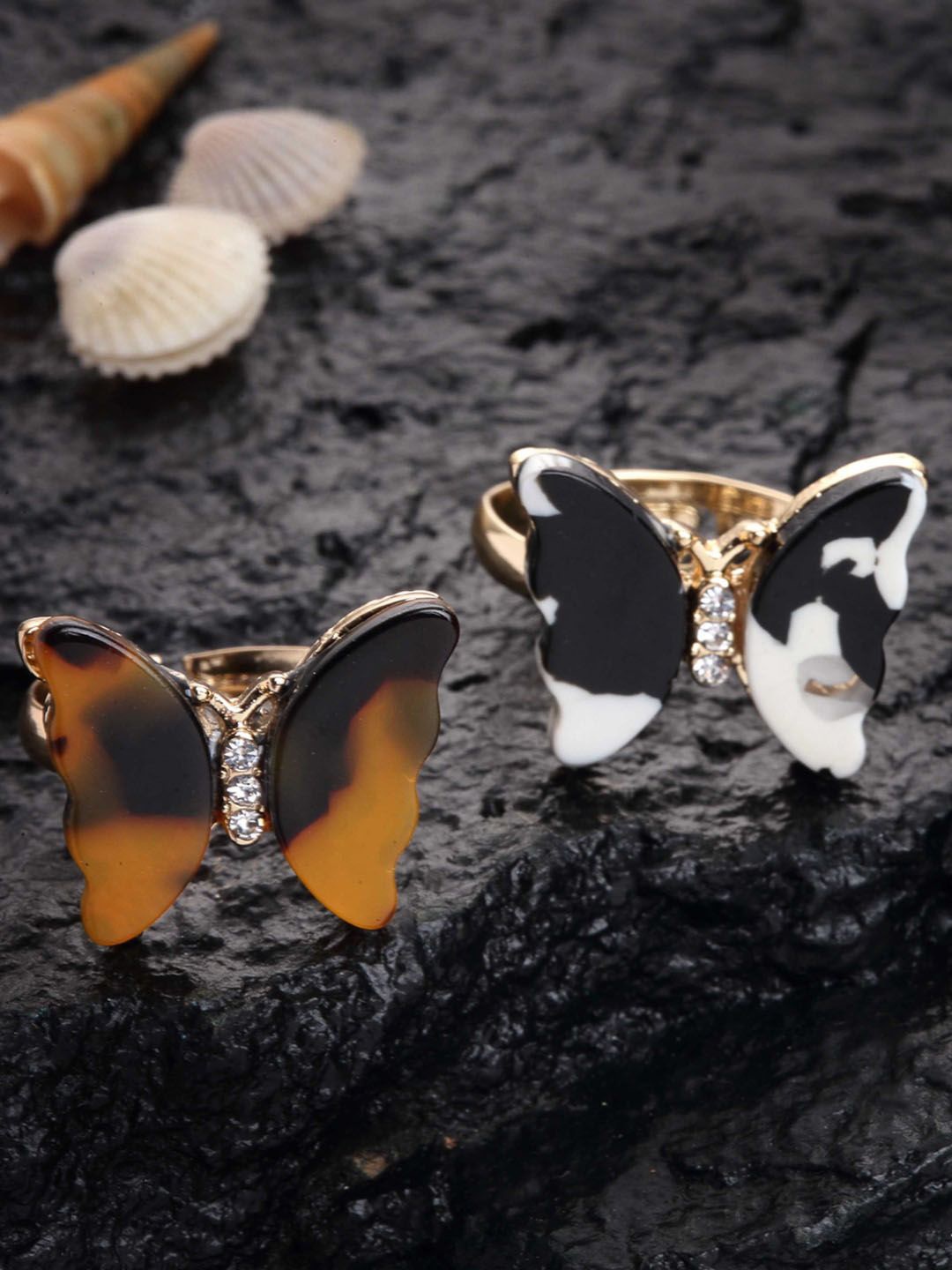 

DressBerry Set Of 2 Gold-Plated CZ Stone-Studded Finger Rings