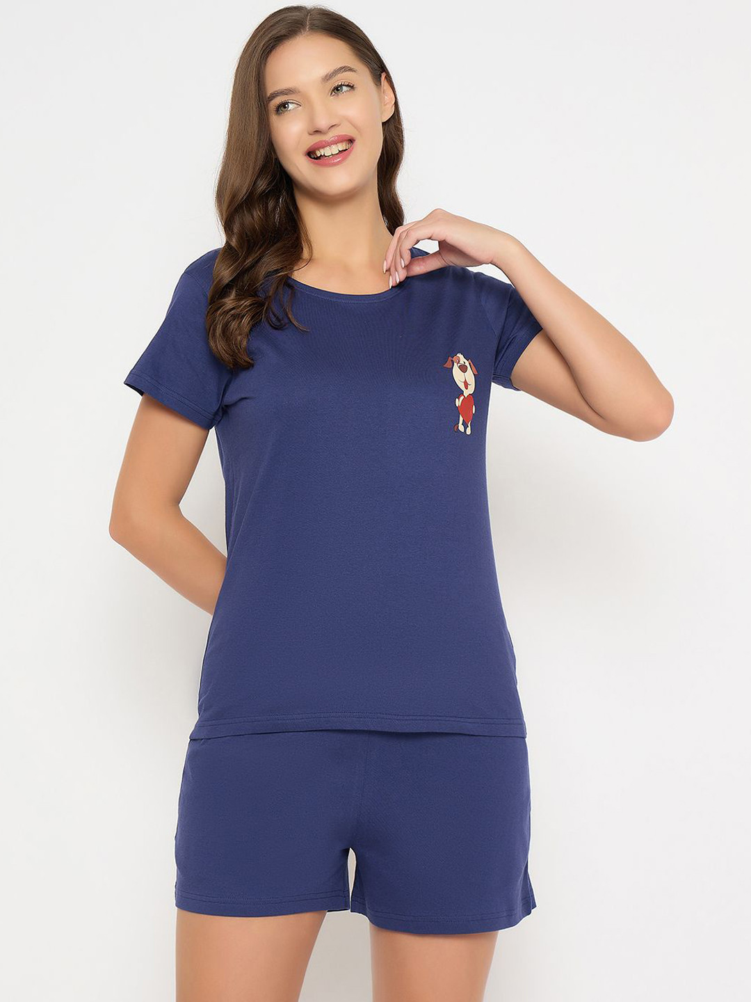 

Clovia Women Graphic Printed Pure Cotton Night suit, Blue