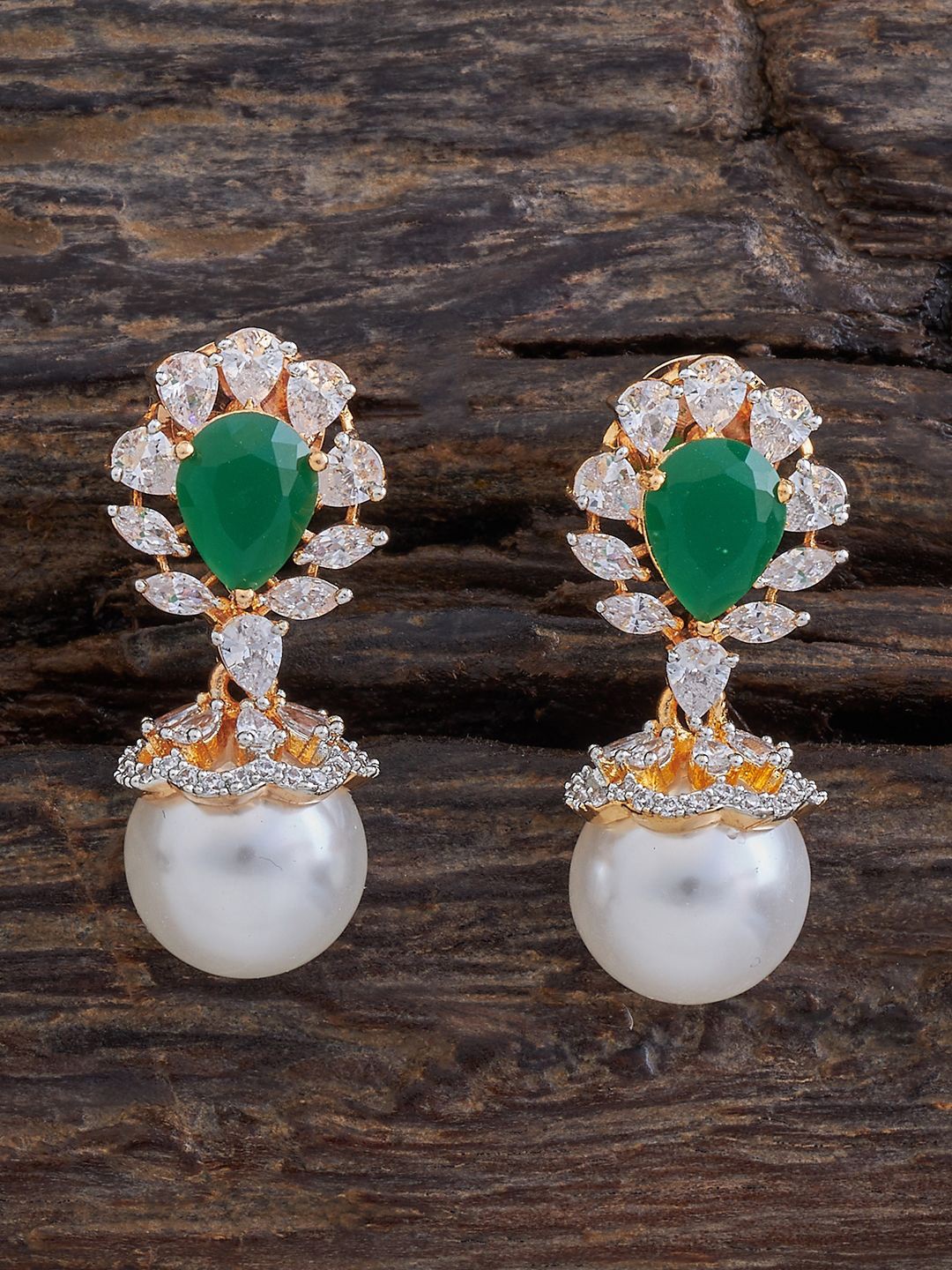 

Kushal's Fashion Jewellery Rhodium Gold-Plated Cubic Zirconia Drop Earrings