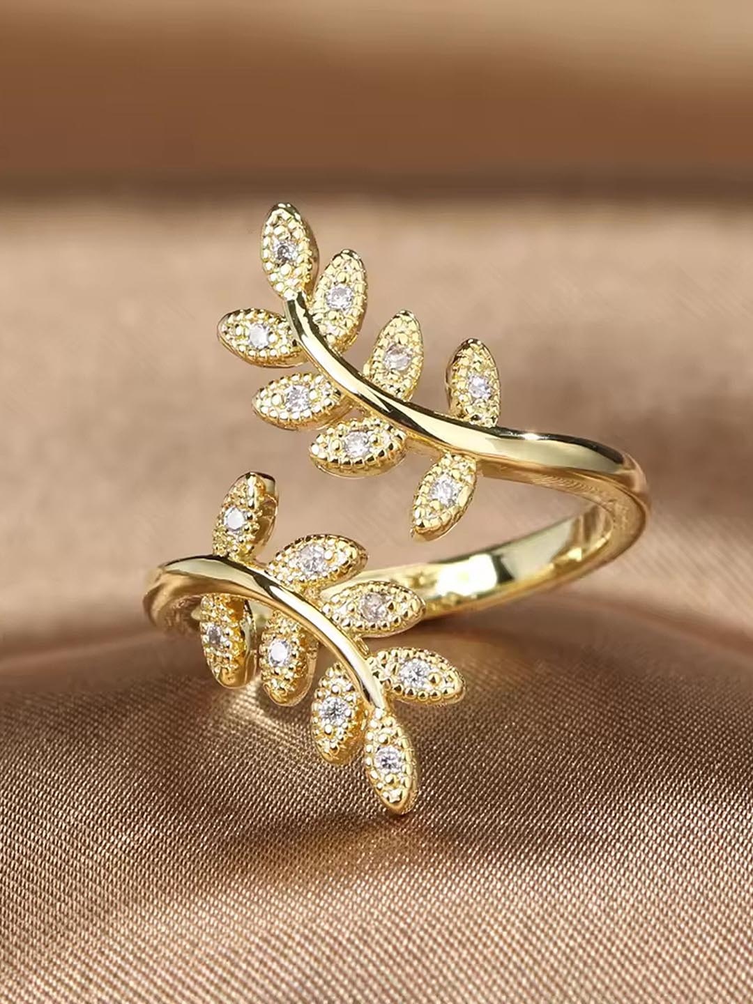 

Heer Collection Gold-Plated CZ Stone-Studded Finger Ring