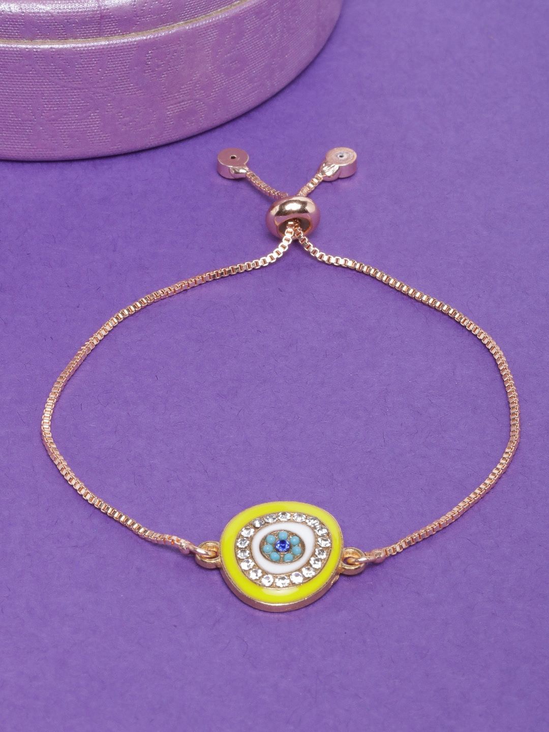 

KPOP Brass Rose Gold-Plated Stones Studded Charm Bracelet