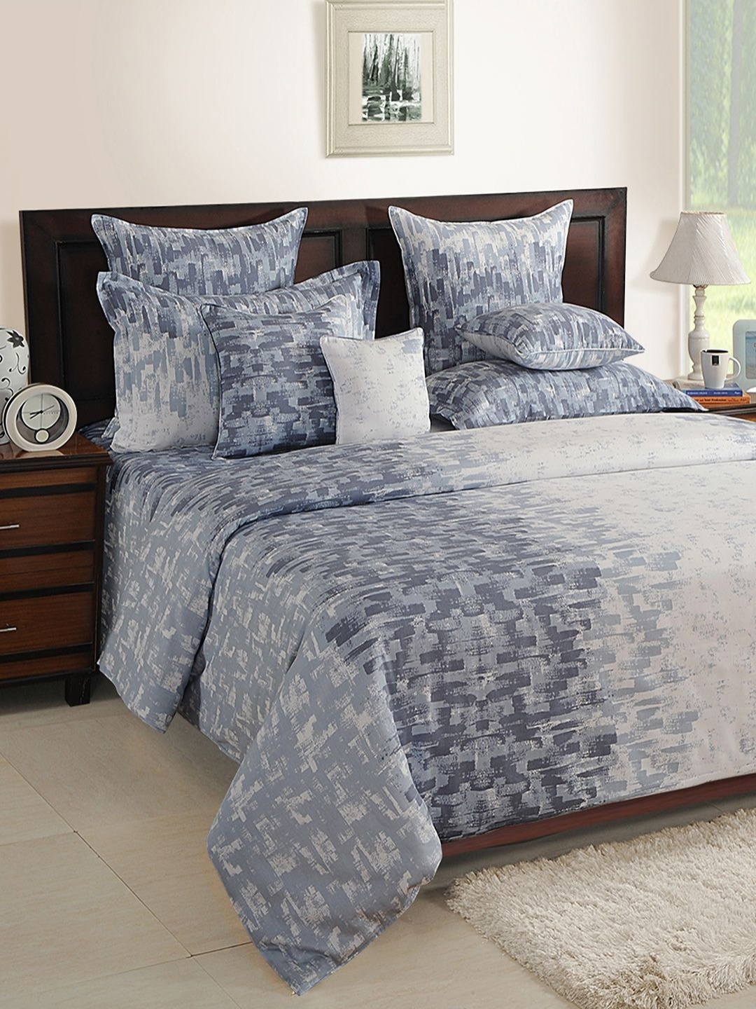 

SWAYAM Blue & Cream-Coloured 250 TC King Bedsheet with 2 Pillow Covers