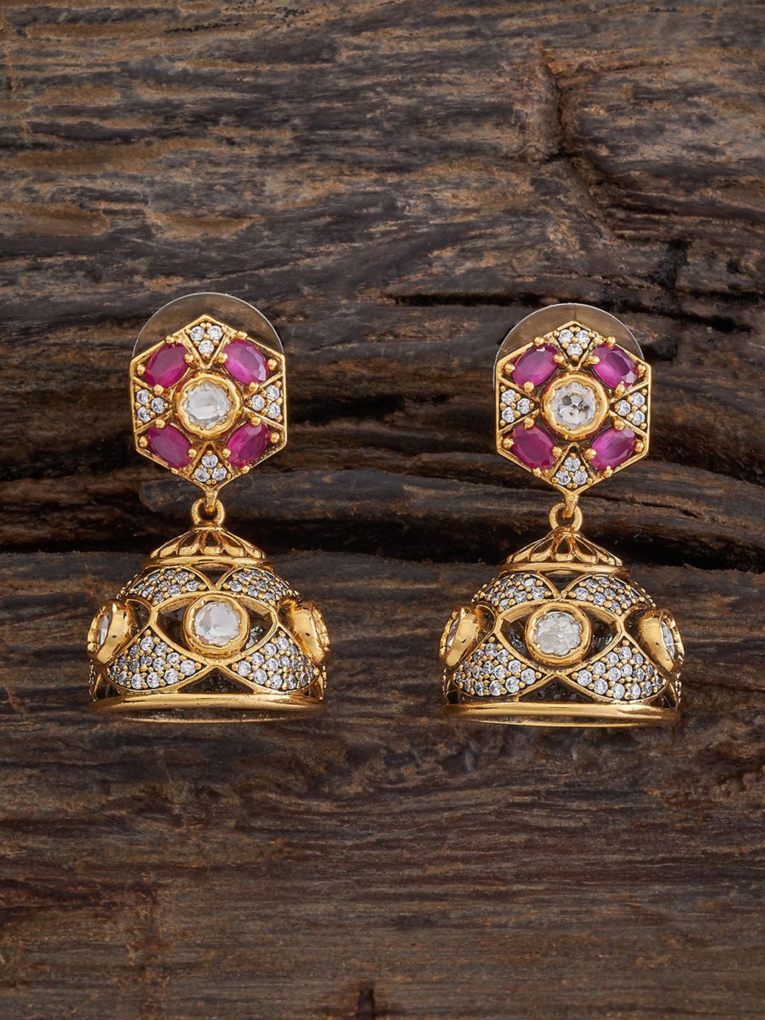 

Kushal's Fashion Jewellery Kundan Dome Shaped Jhumkas, Gold