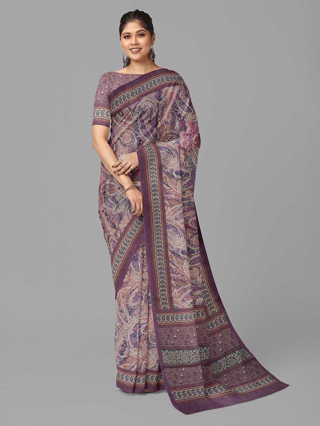 

The Chennai Silks Paisley Printed Sambalpuri Saree, Purple